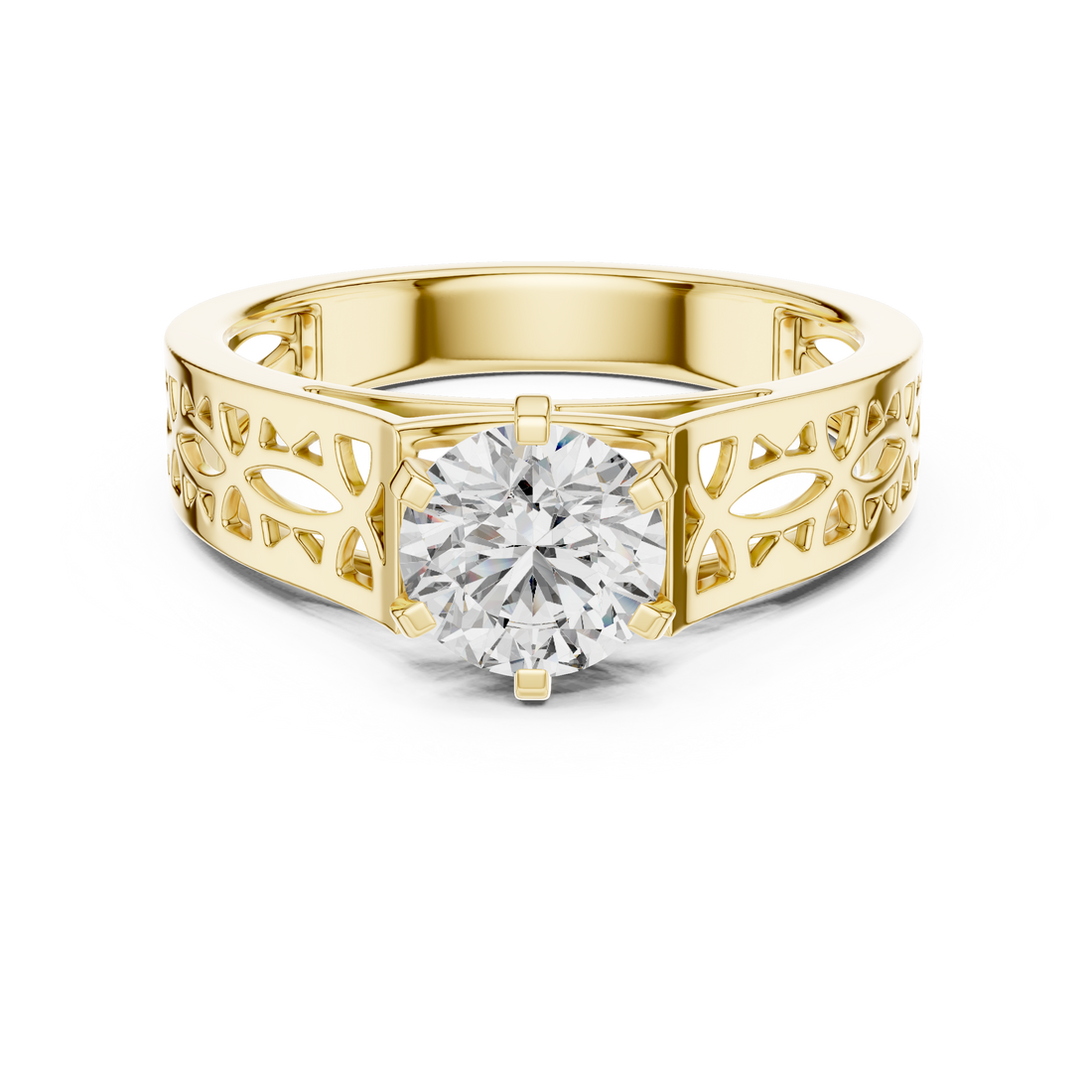 Modern Round Cut Diamond Solitaire Ring with Filigree Design