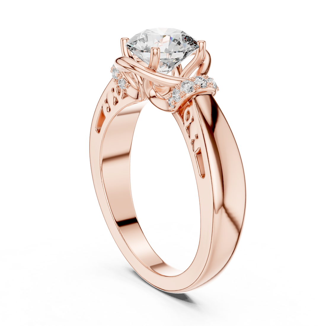 Unique Blushing Vine Halo Engagement Ring