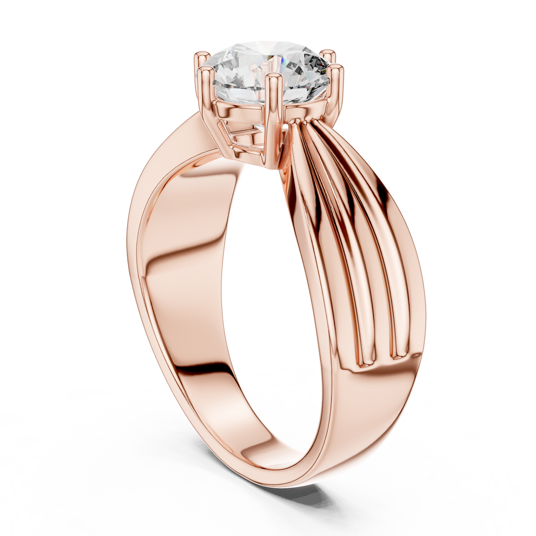 Modern White Gold Solitaire Ring with Sculpted Band