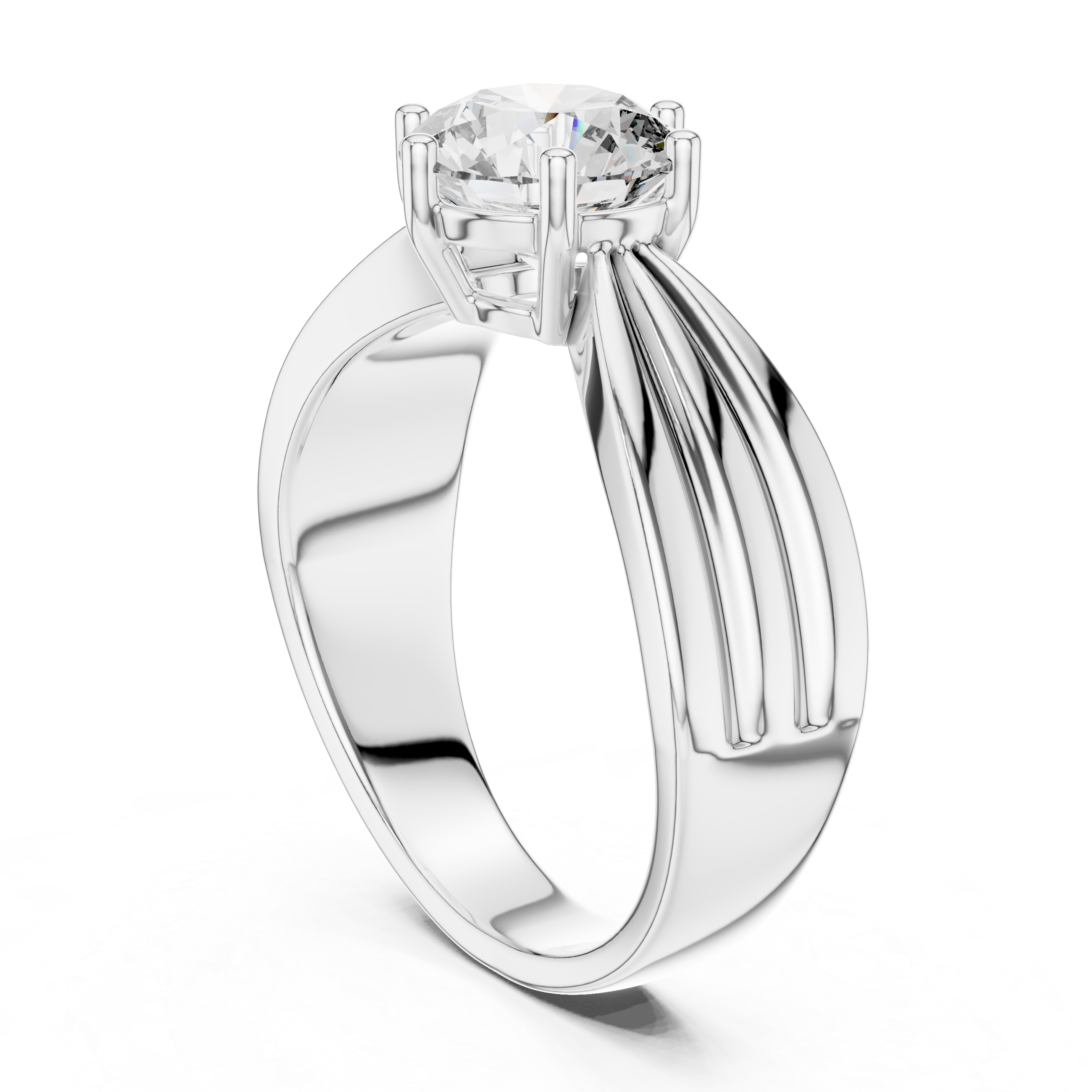 Modern White Gold Solitaire Ring with Sculpted Band