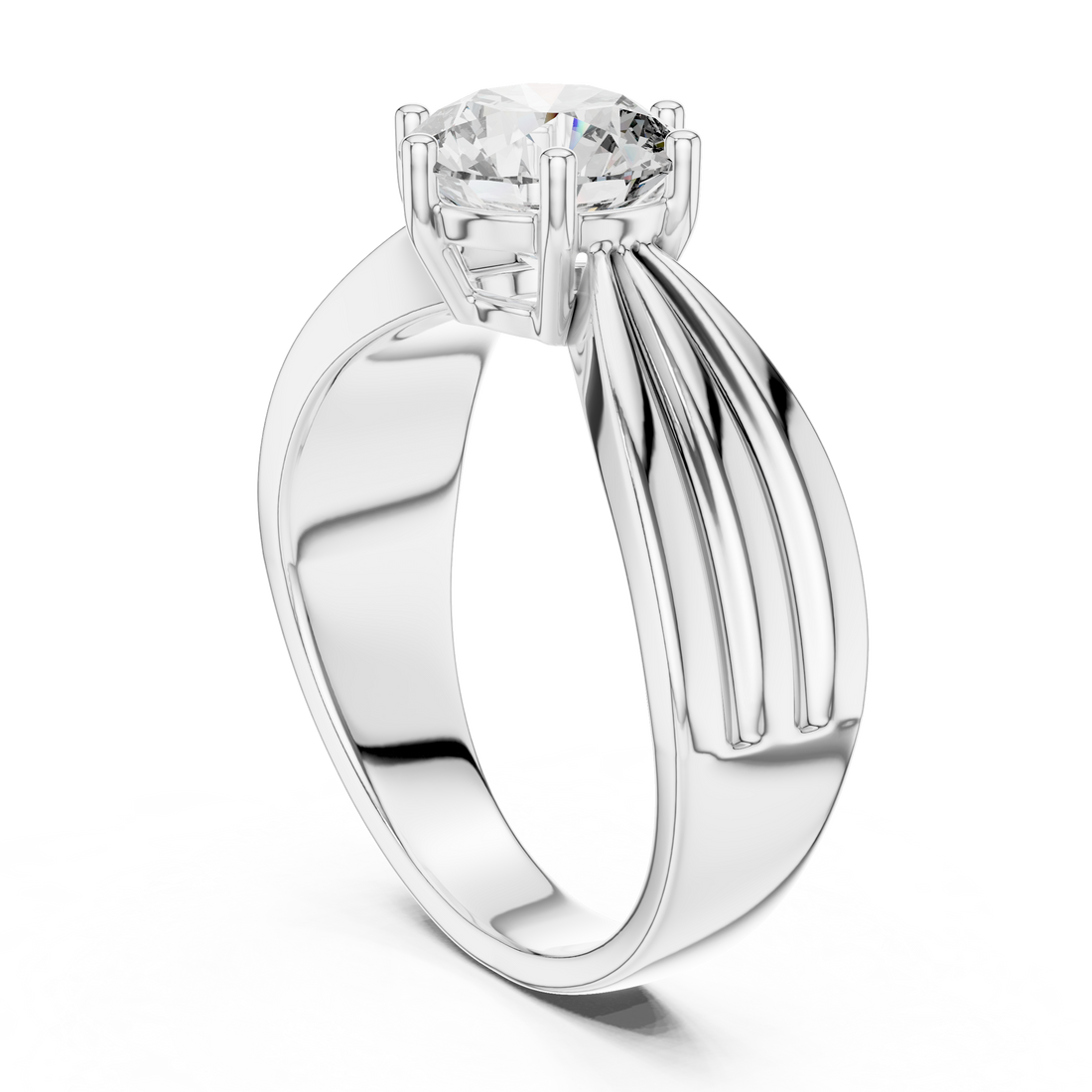Modern White Gold Solitaire Ring with Sculpted Band