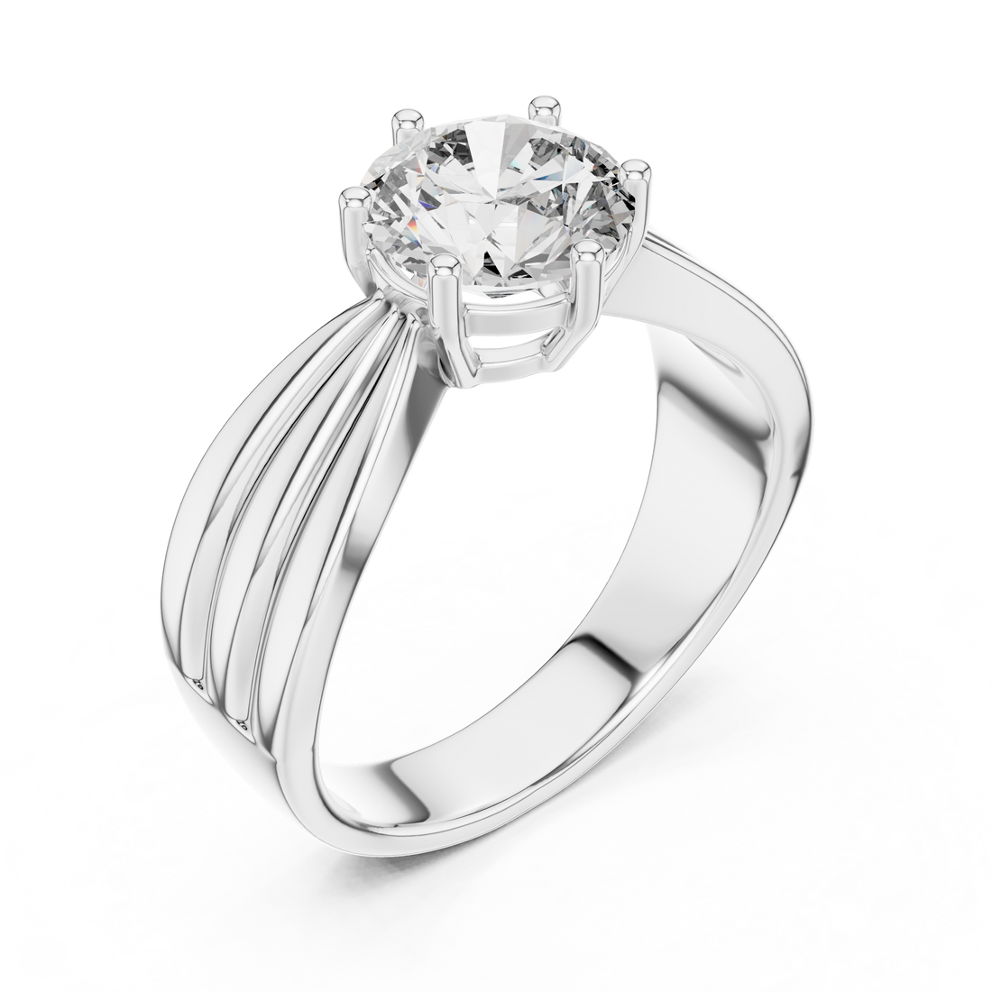 Modern White Gold Solitaire Ring with Sculpted Band