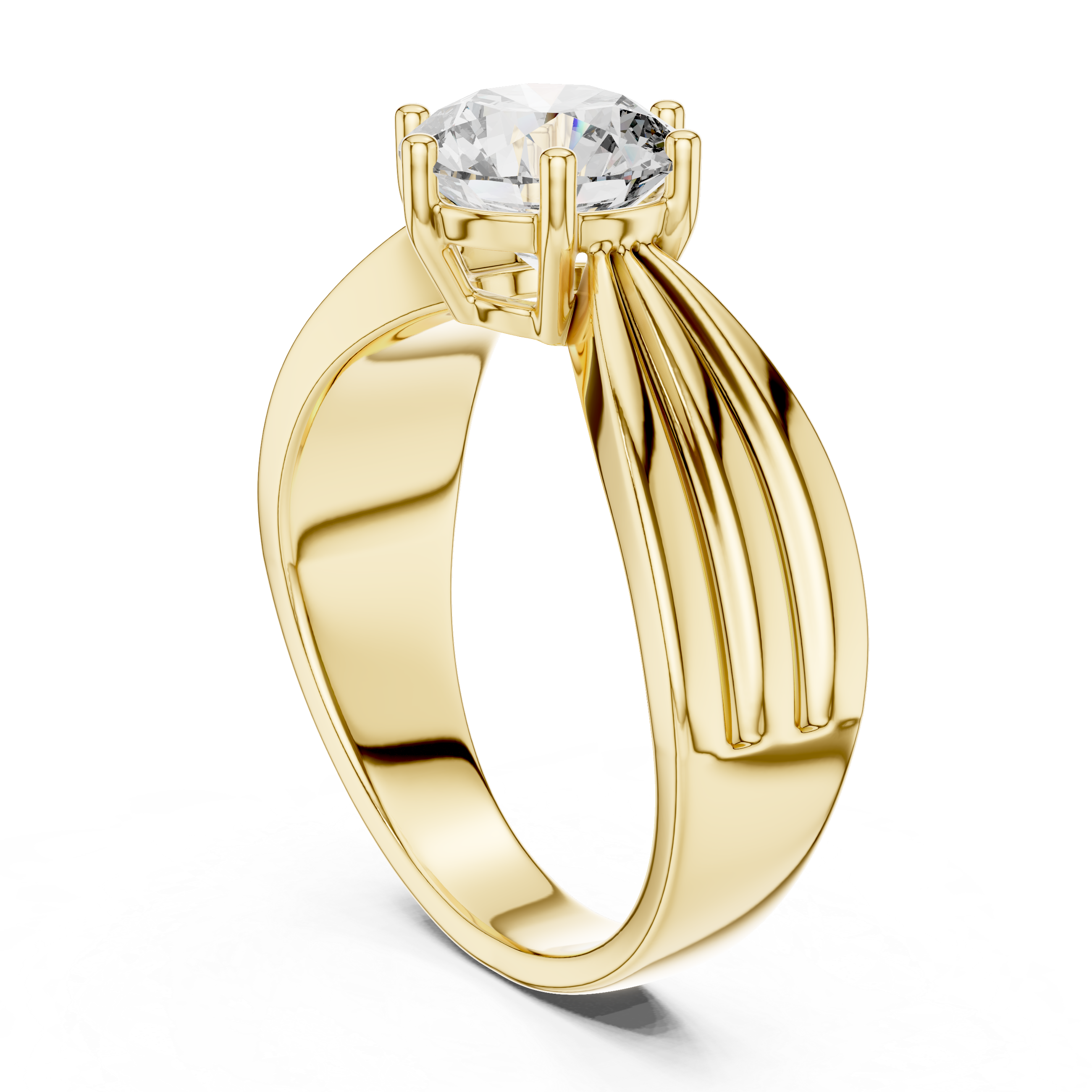 Modern White Gold Solitaire Ring with Sculpted Band
