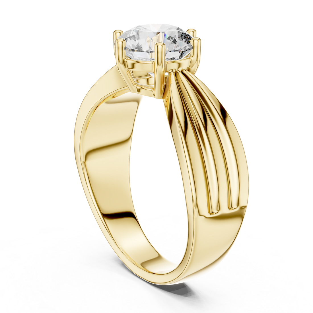 Modern White Gold Solitaire Ring with Sculpted Band