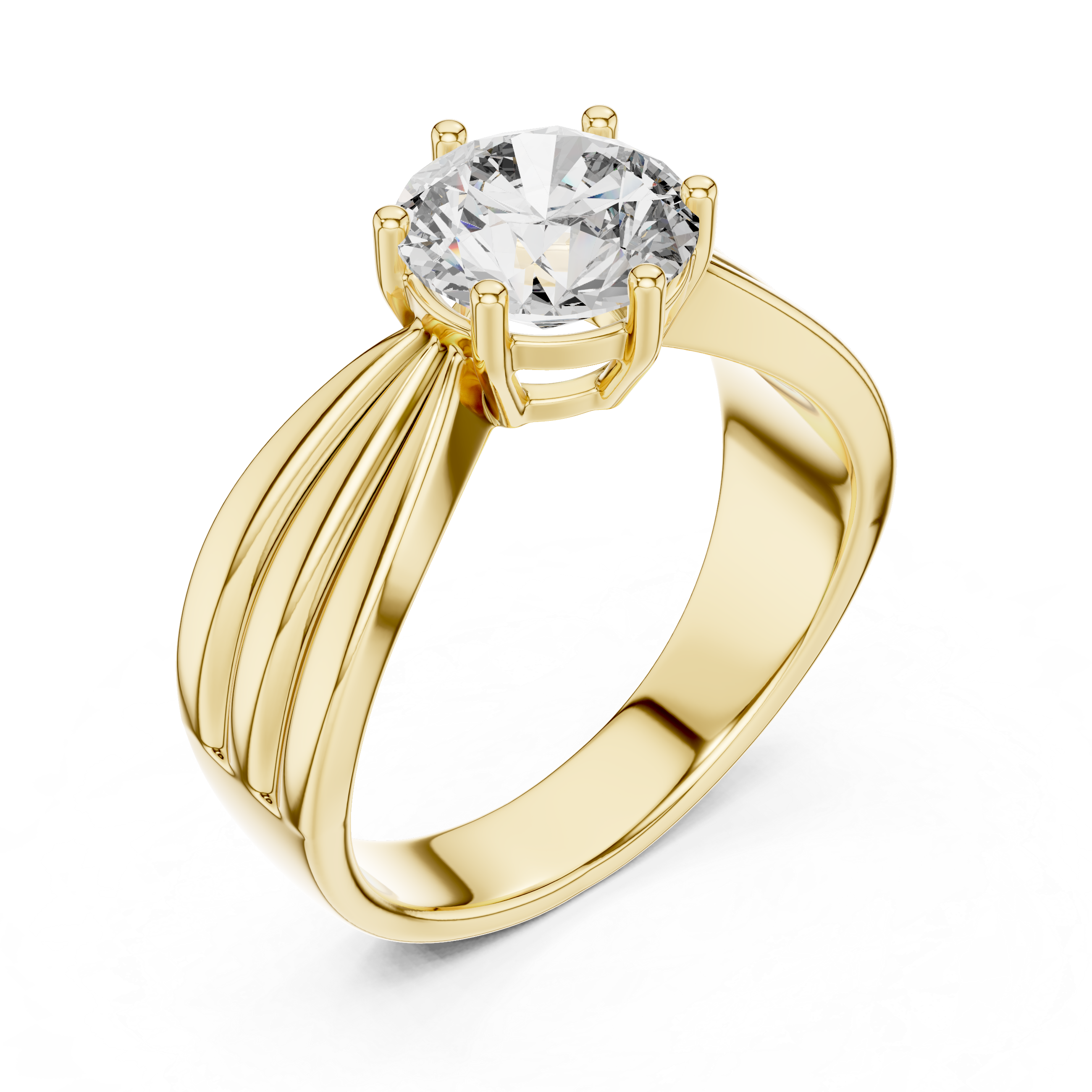 Modern White Gold Solitaire Ring with Sculpted Band