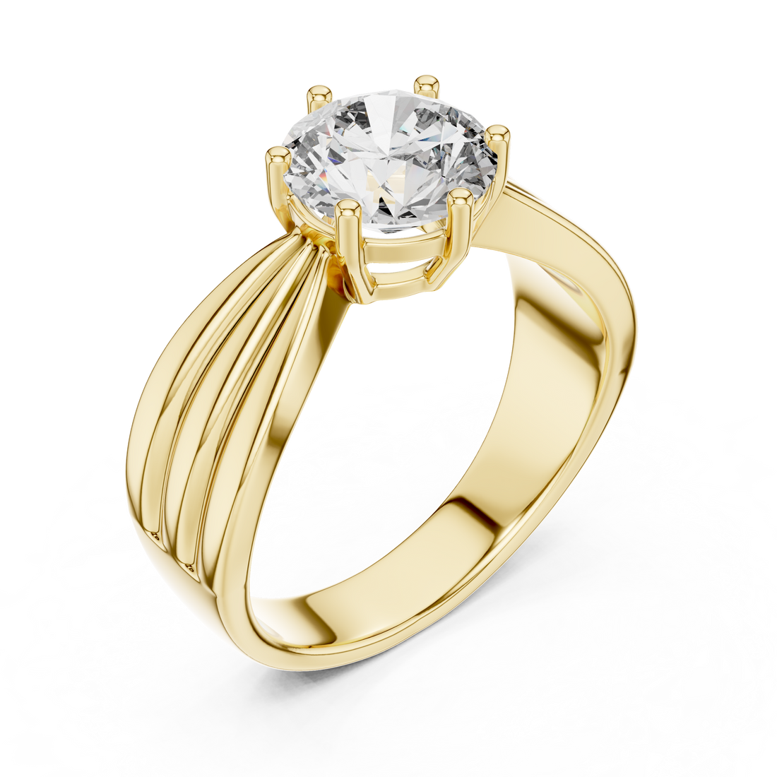 Modern White Gold Solitaire Ring with Sculpted Band