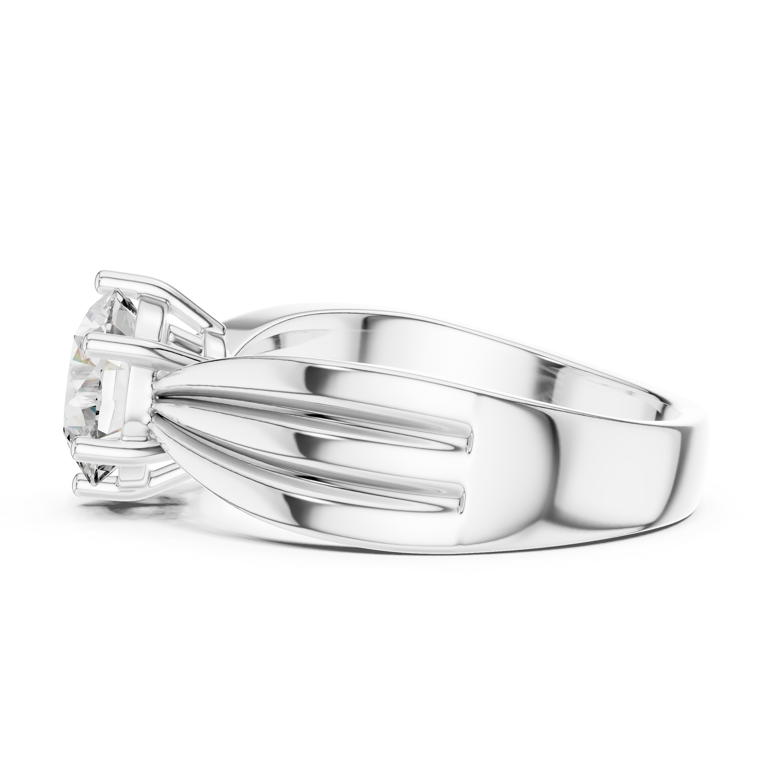 Modern White Gold Solitaire Ring with Sculpted Band