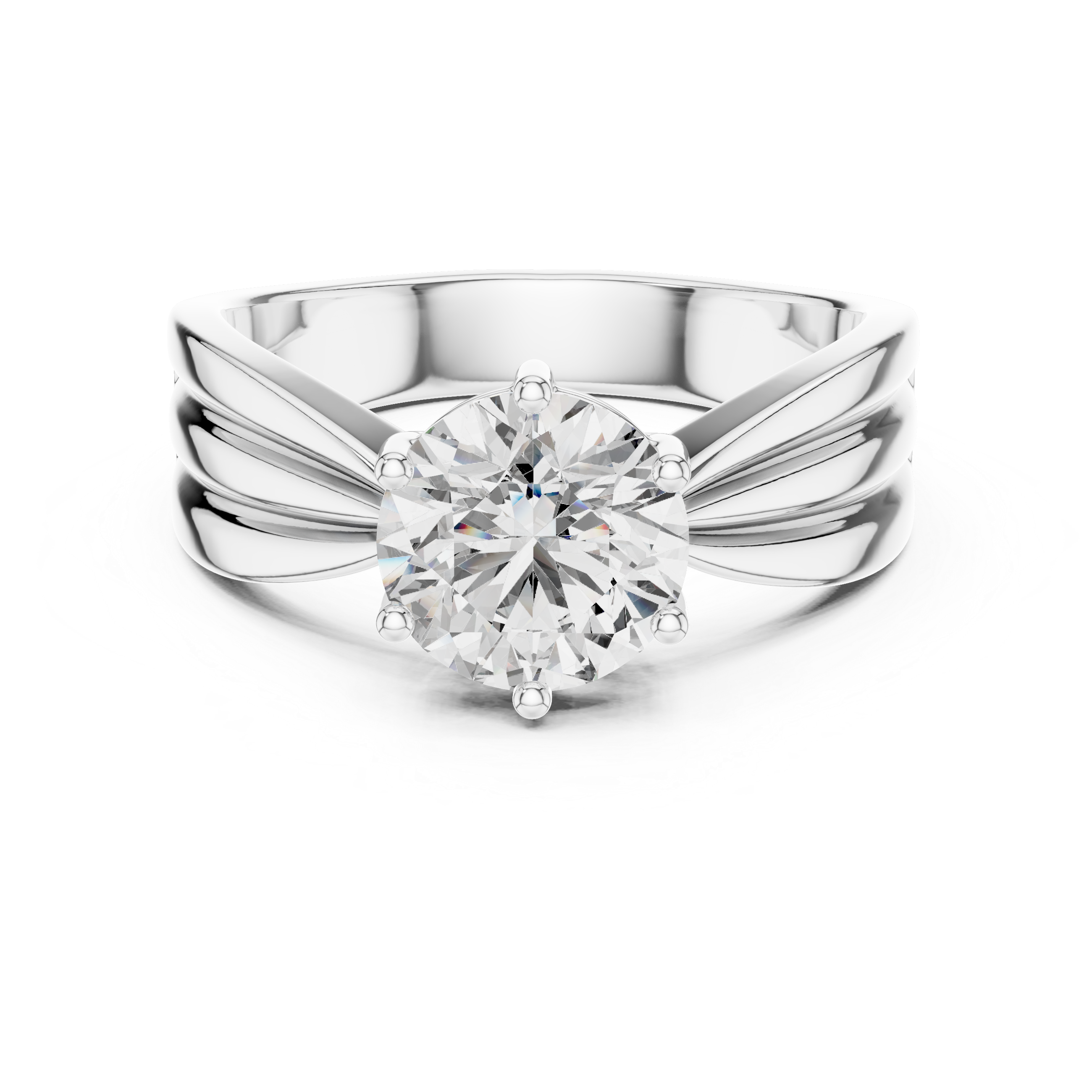 Modern White Gold Solitaire Ring with Sculpted Band