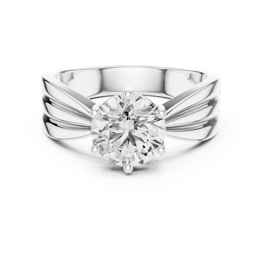 Modern White Gold Solitaire Ring with Sculpted Band