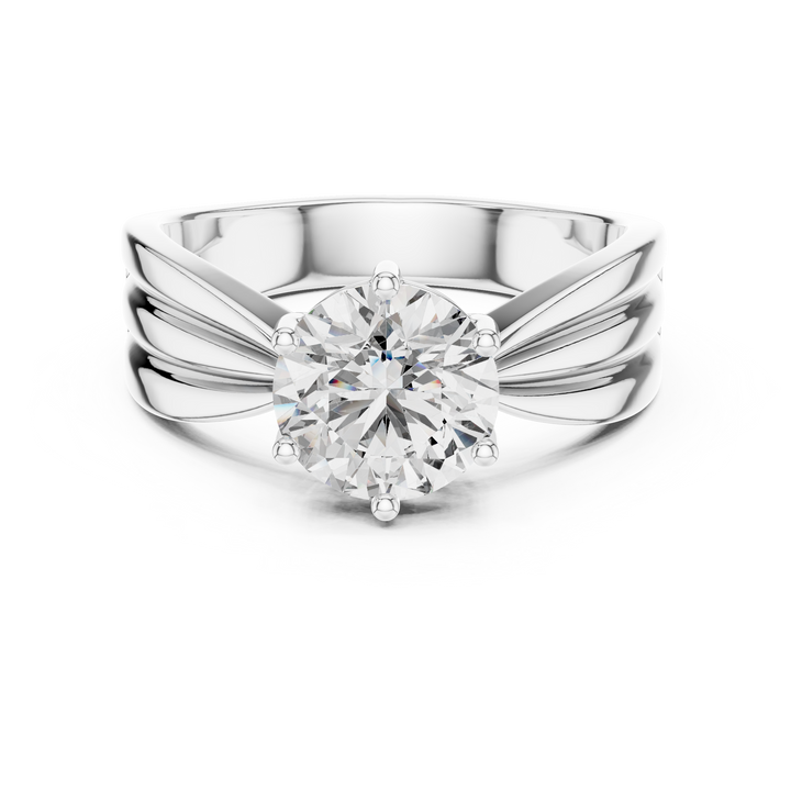 Modern White Gold Solitaire Ring with Sculpted Band