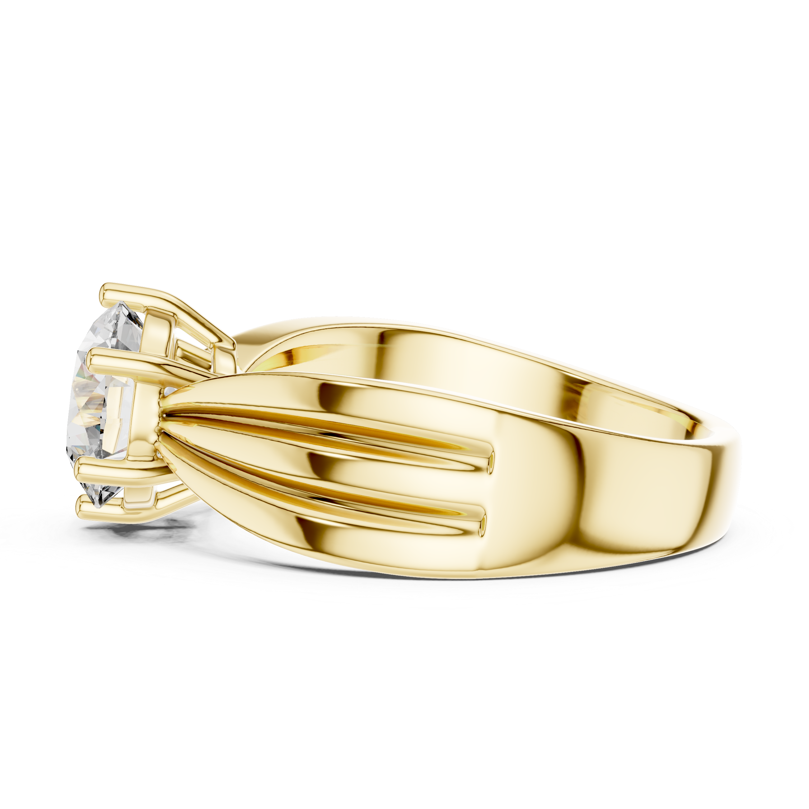 Modern White Gold Solitaire Ring with Sculpted Band