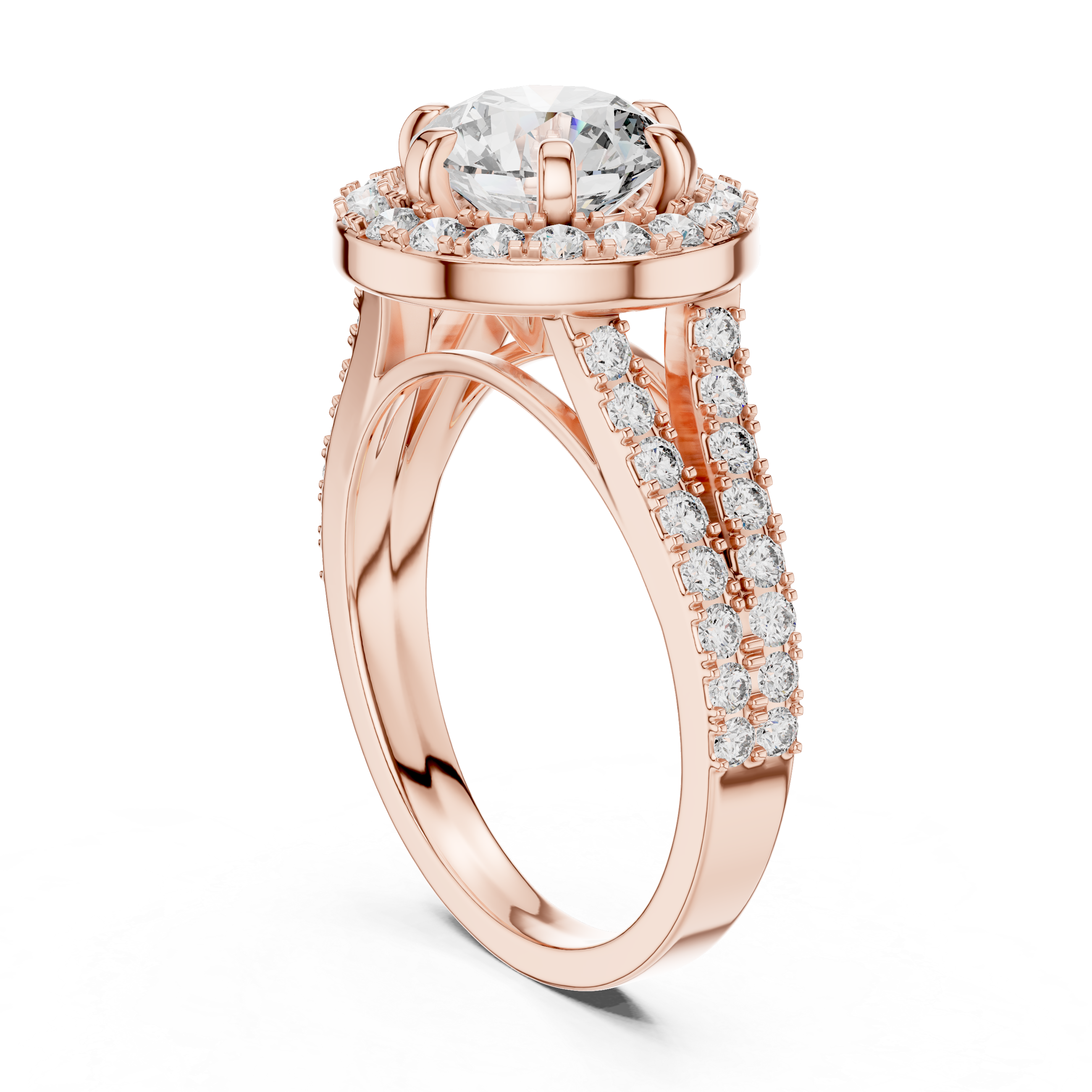 Elegant Round Cut Diamond Ring with Pave Split Shank