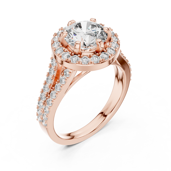 Elegant Round Cut Diamond Ring with Pave Split Shank