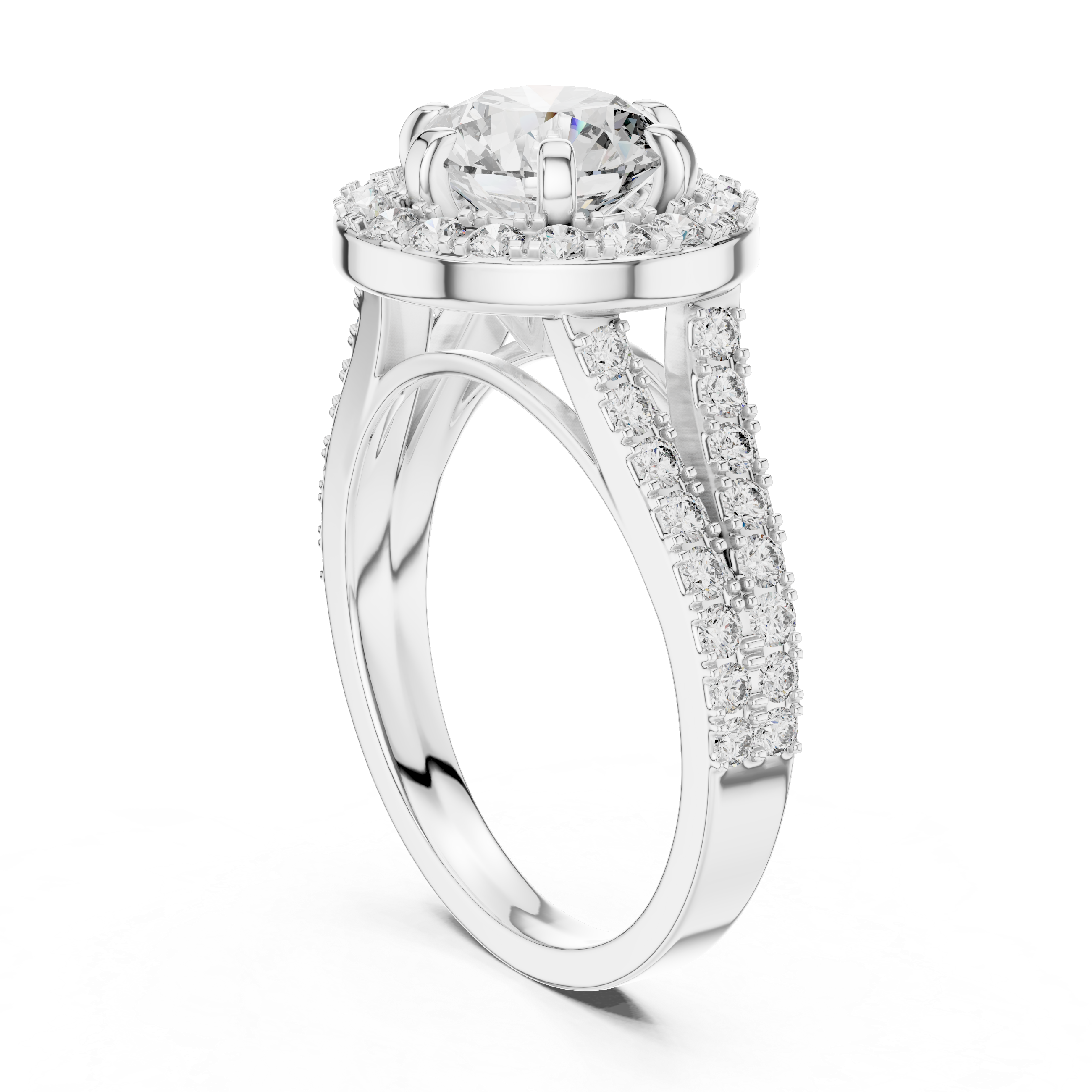 Elegant Round Cut Diamond Ring with Pave Split Shank