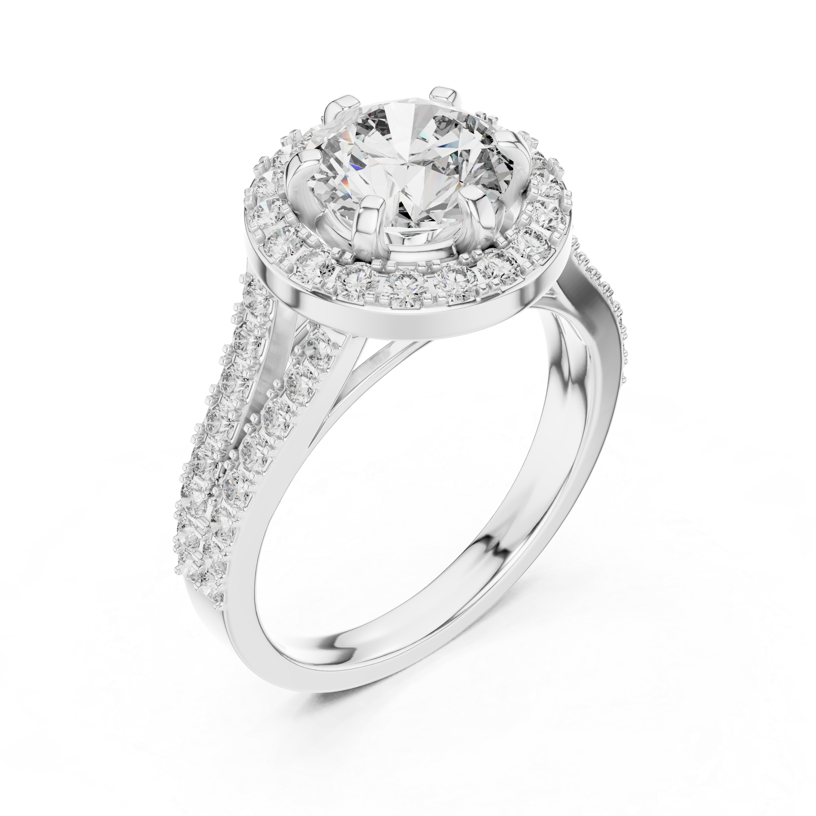 Elegant Round Cut Diamond Ring with Pave Split Shank
