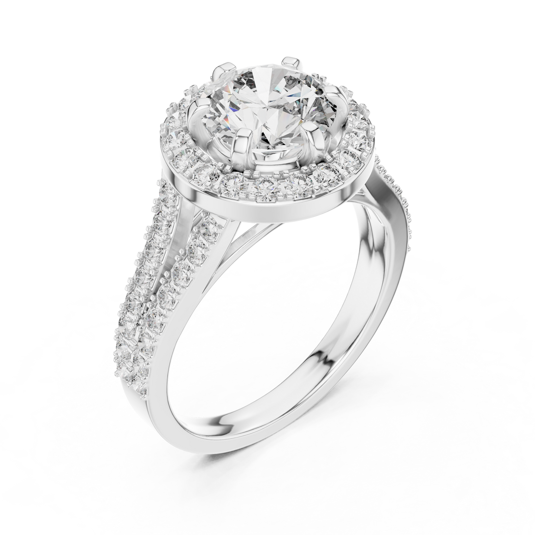 Elegant Round Cut Diamond Ring with Pave Split Shank
