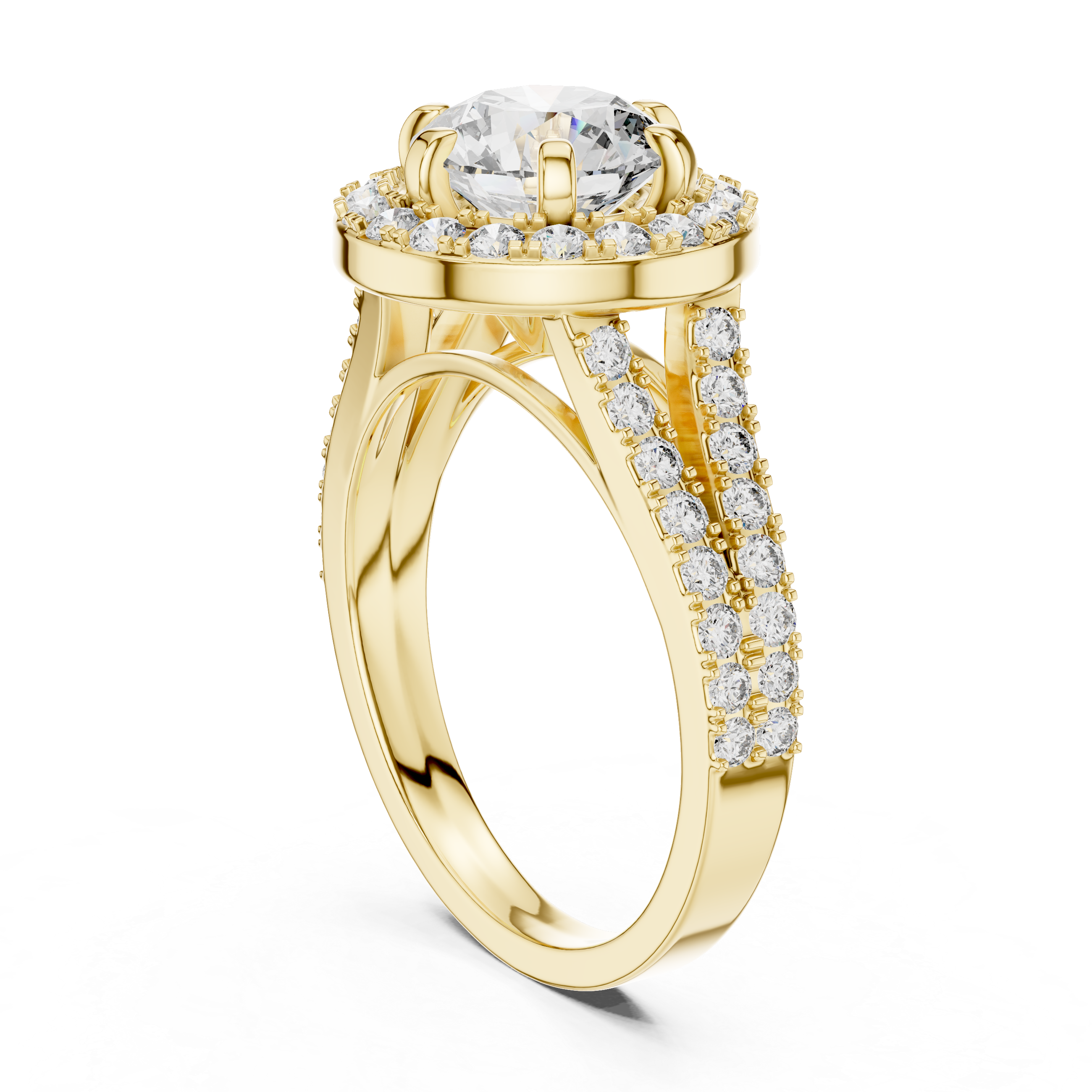 Elegant Round Cut Diamond Ring with Pave Split Shank