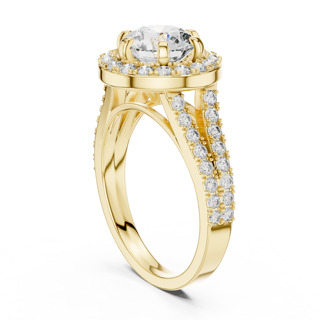 Elegant Round Cut Diamond Ring with Pave Split Shank