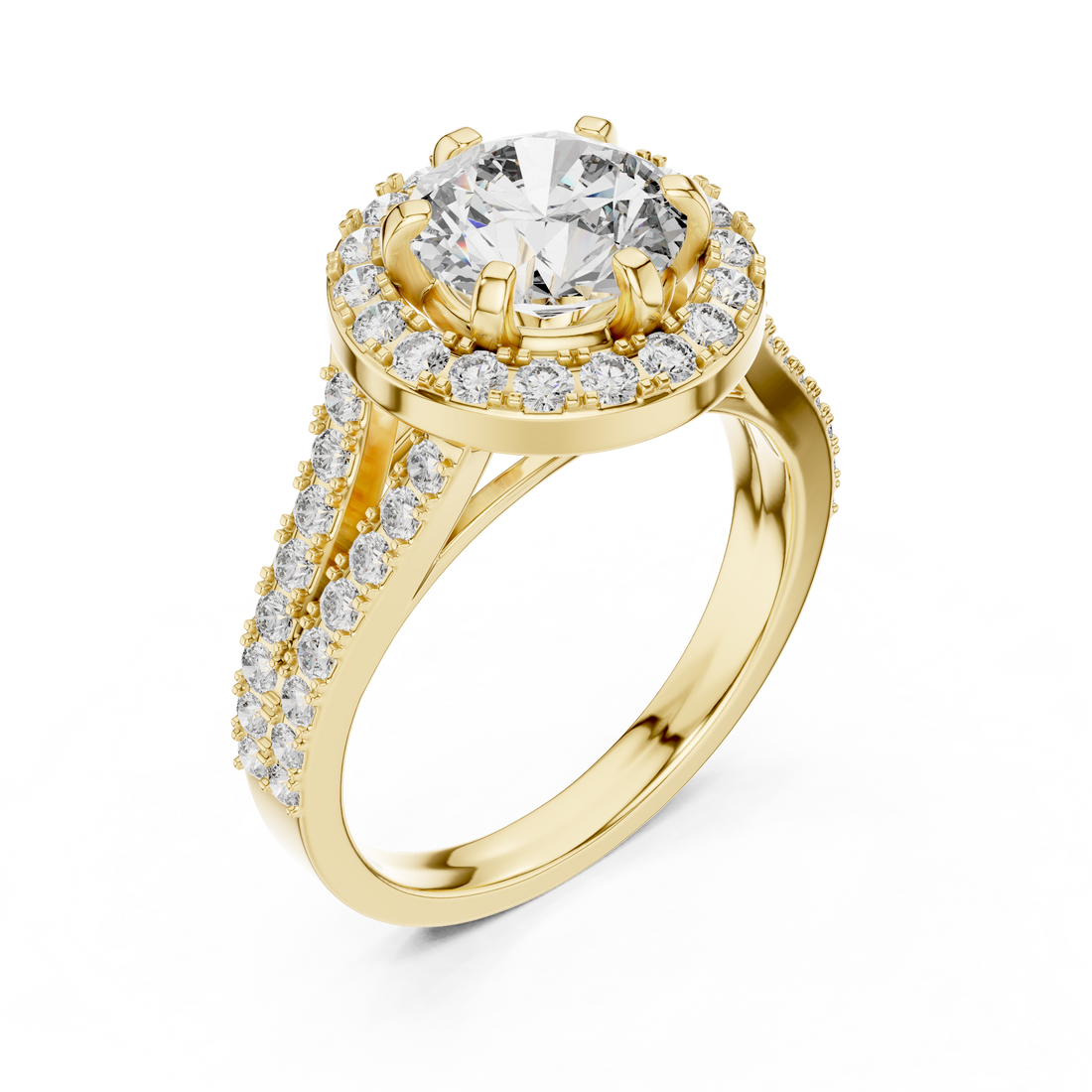 Elegant Round Cut Diamond Ring with Pave Split Shank