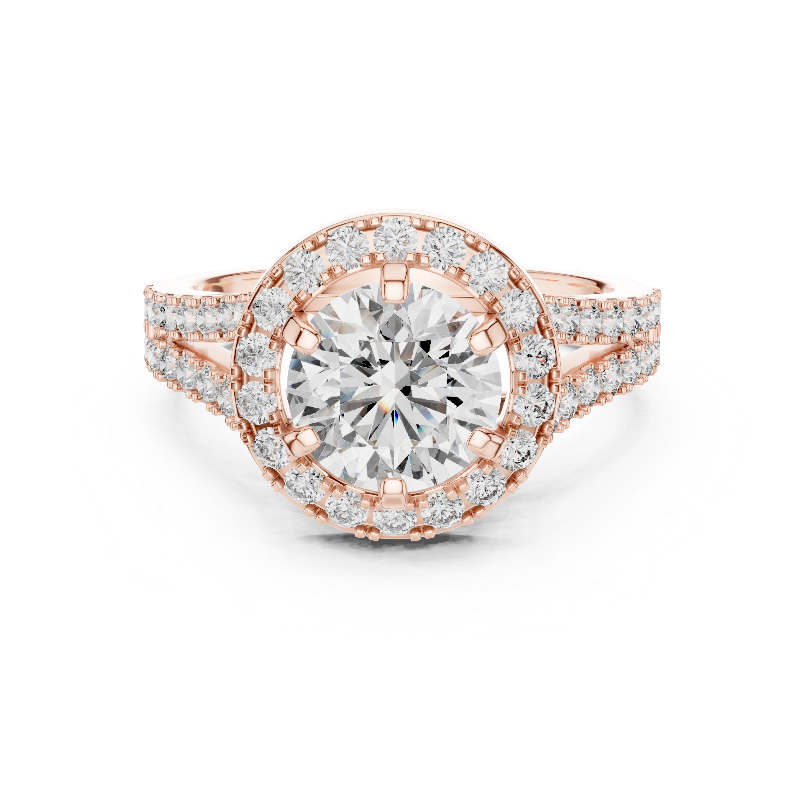 Elegant Round Cut Diamond Ring with Pave Split Shank