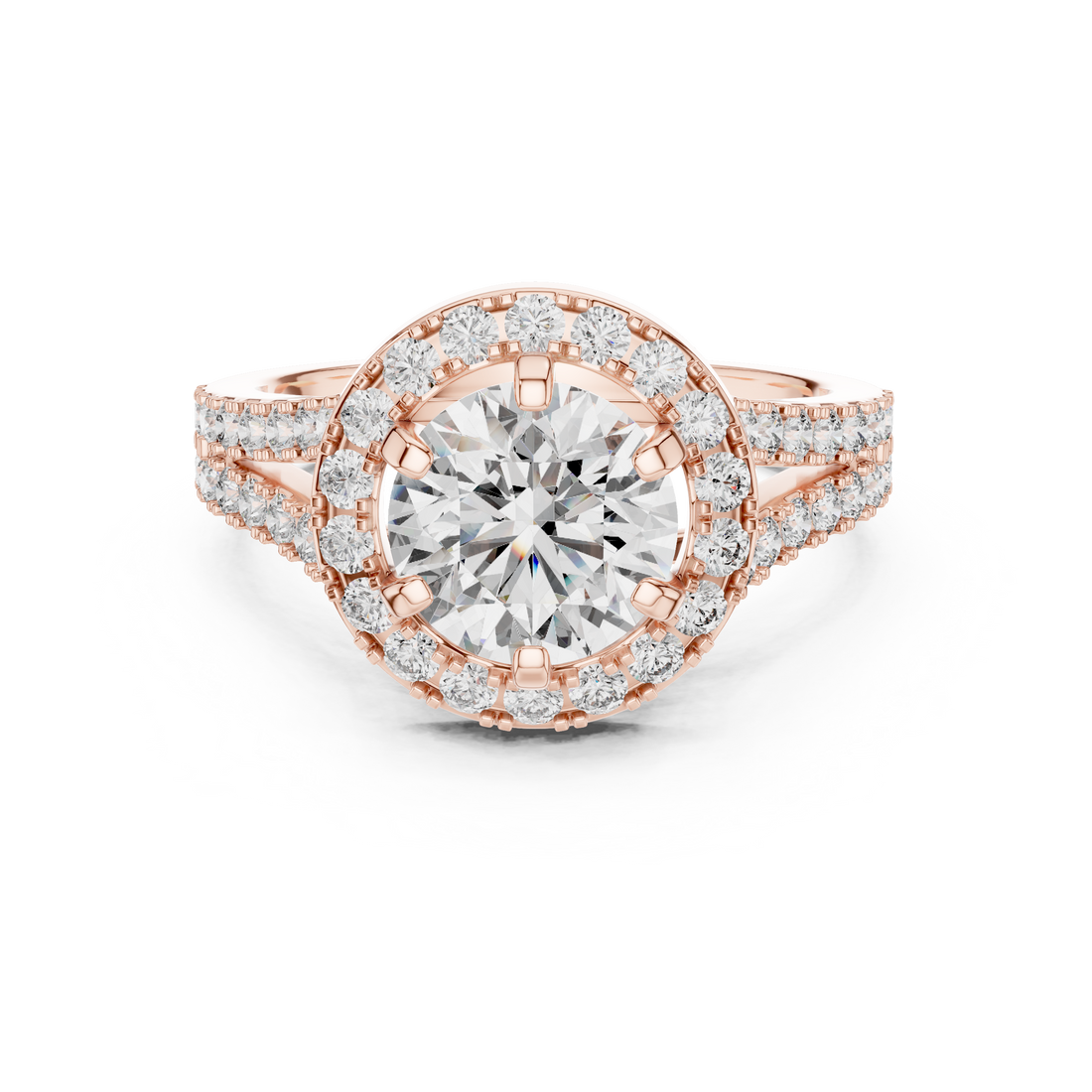 Elegant Round Cut Diamond Ring with Pave Split Shank