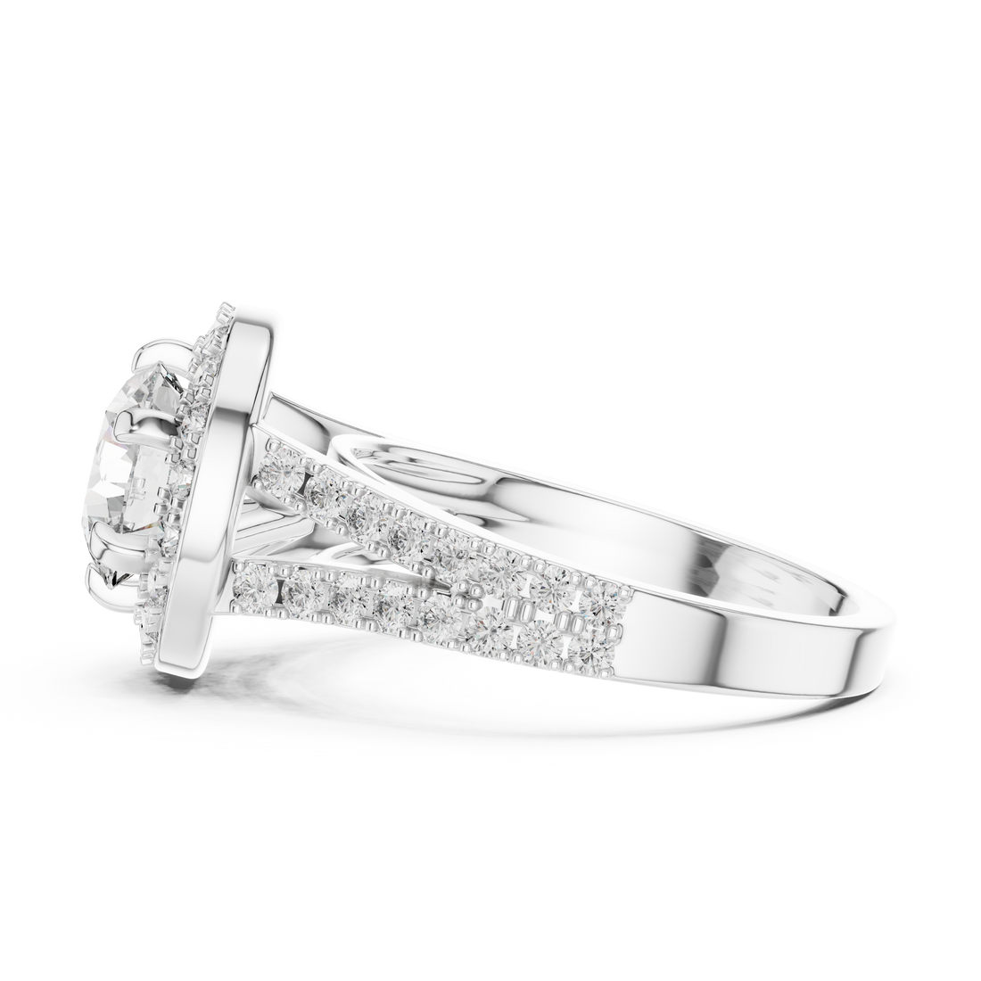 Elegant Round Cut Diamond Ring with Pave Split Shank