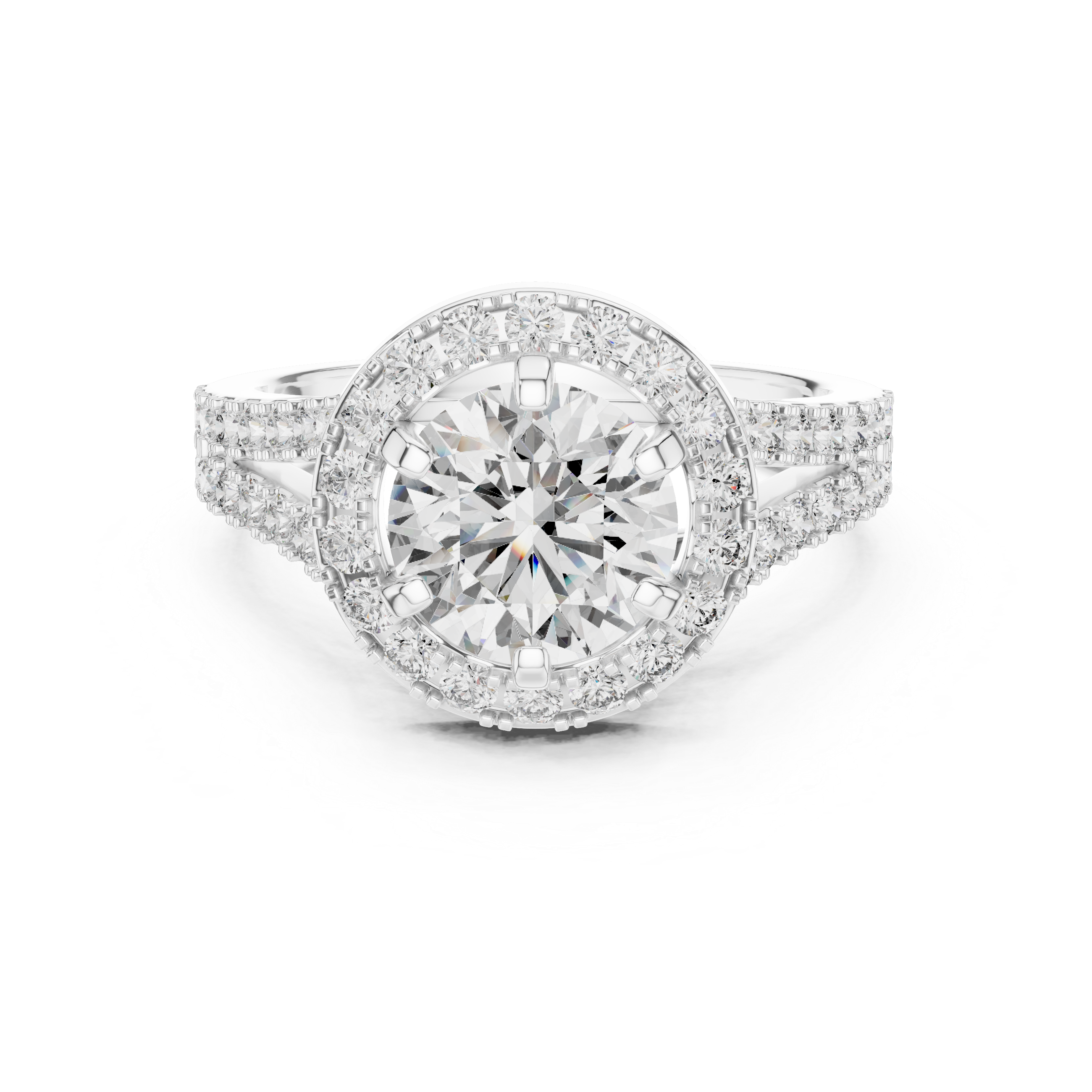 Elegant Round Cut Diamond Ring with Pave Split Shank