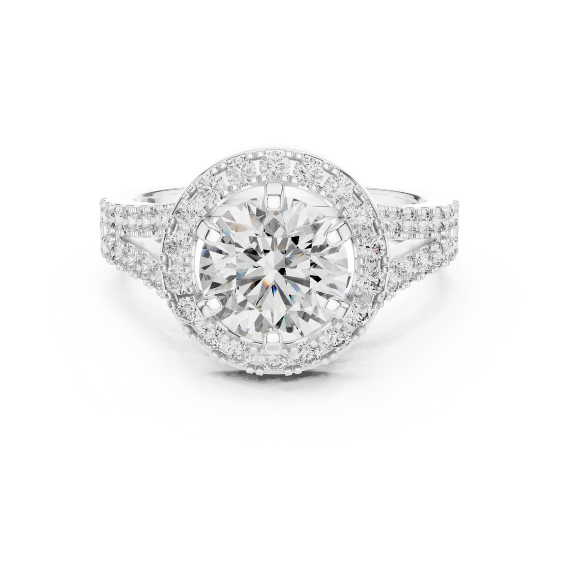 Elegant Round Cut Diamond Ring with Pave Split Shank