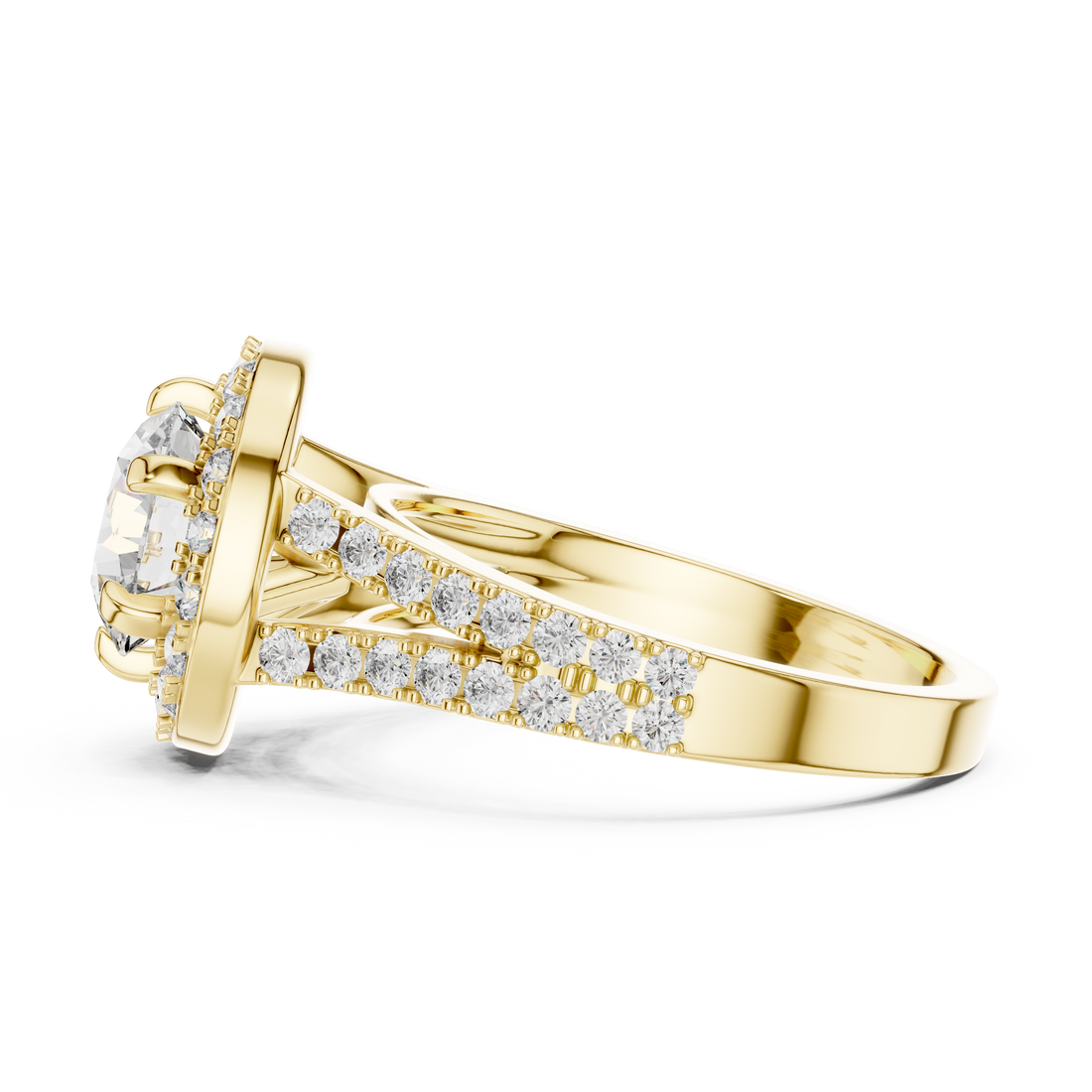 Elegant Round Cut Diamond Ring with Pave Split Shank