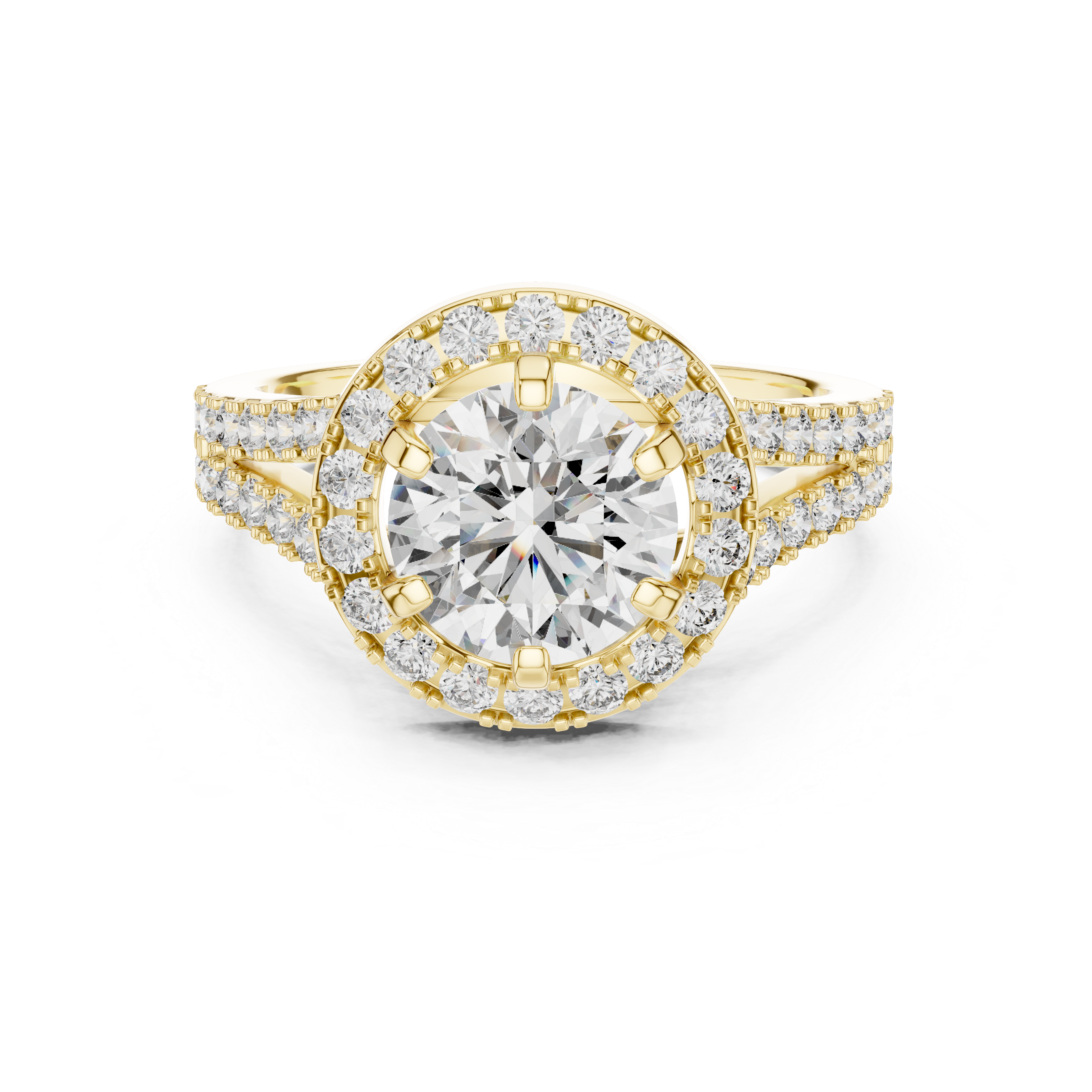Elegant Round Cut Diamond Ring with Pave Split Shank