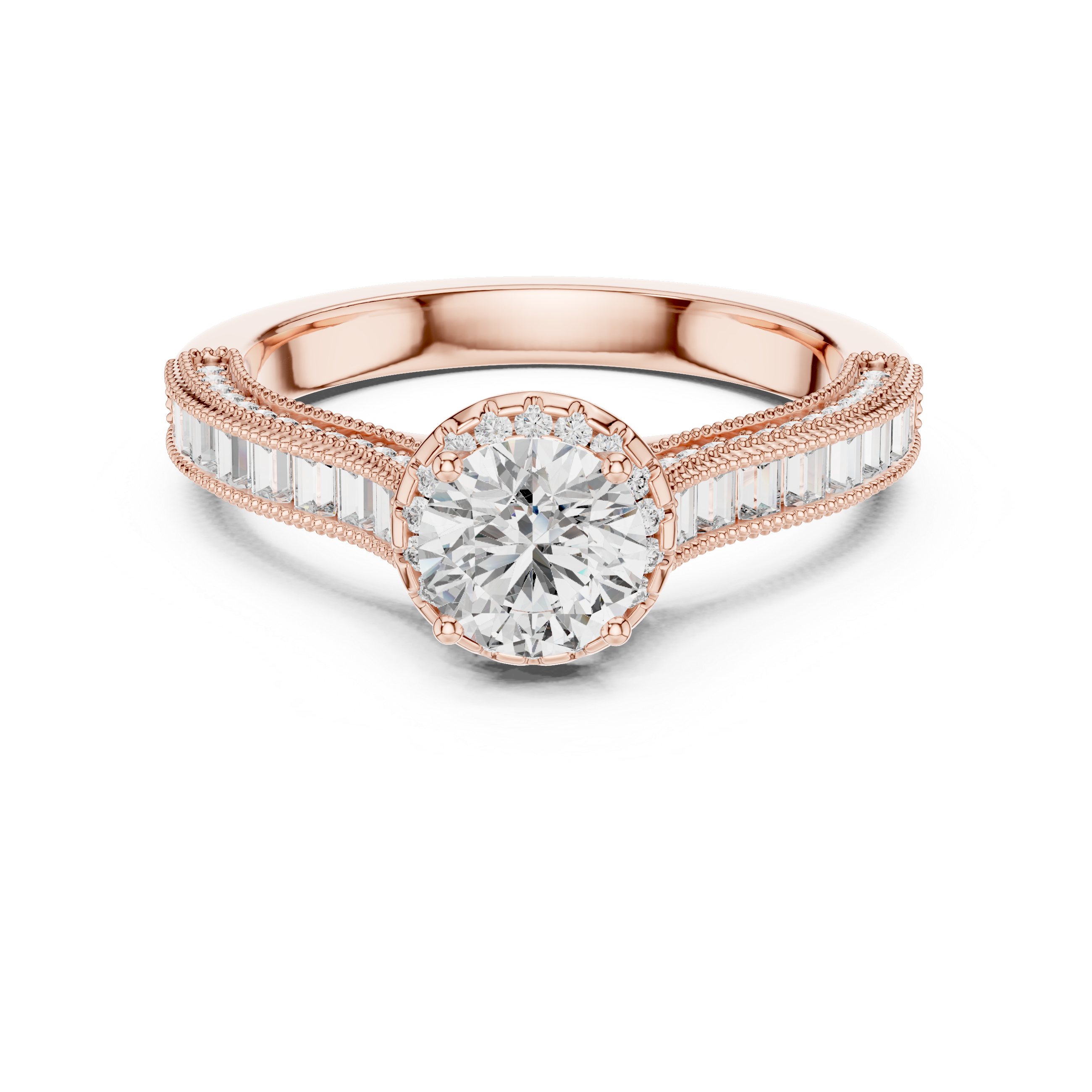 Classic Round Diamond Halo Ring with Prong Setting Design