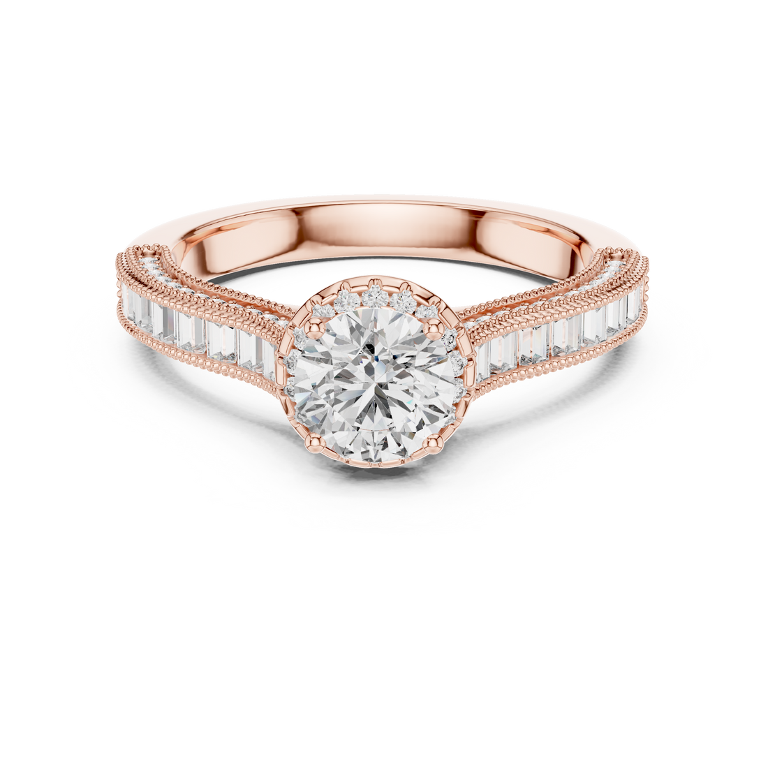 Classic Round Diamond Halo Ring with Prong Setting Design