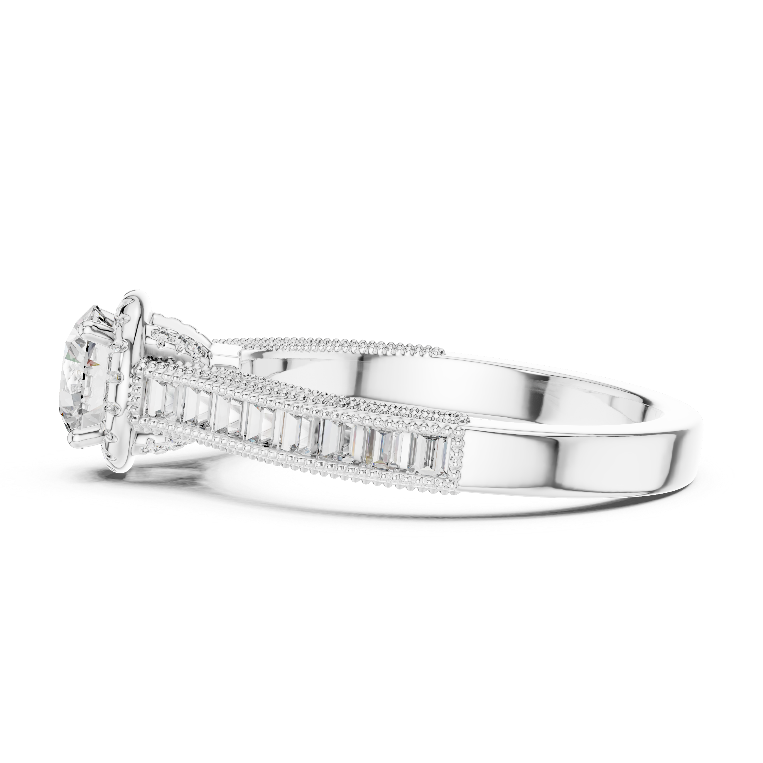 Classic Round Diamond Halo Ring with Prong Setting Design