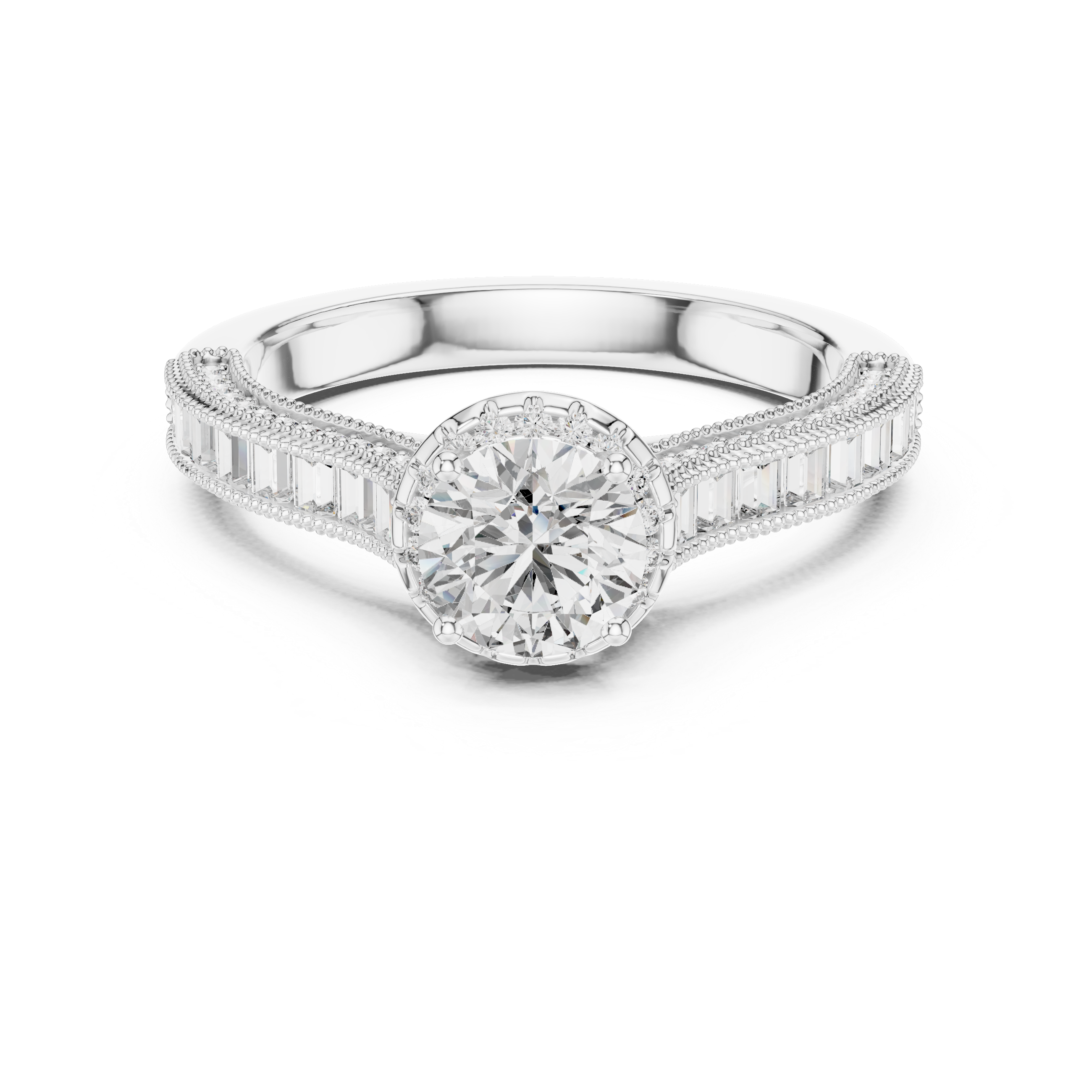 Classic Round Diamond Halo Ring with Prong Setting Design