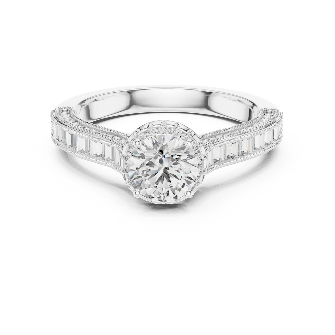 Classic Round Diamond Halo Ring with Prong Setting Design