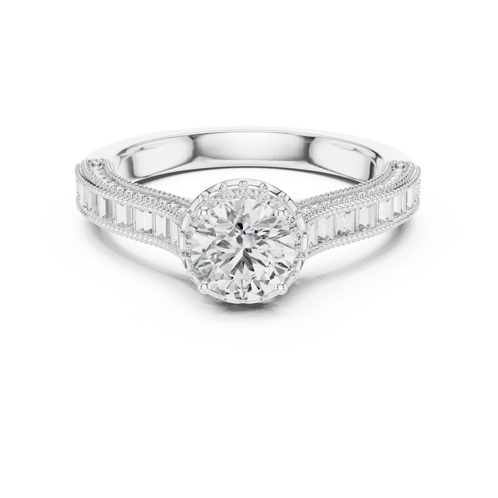 Classic Round Diamond Halo Ring with Prong Setting Design