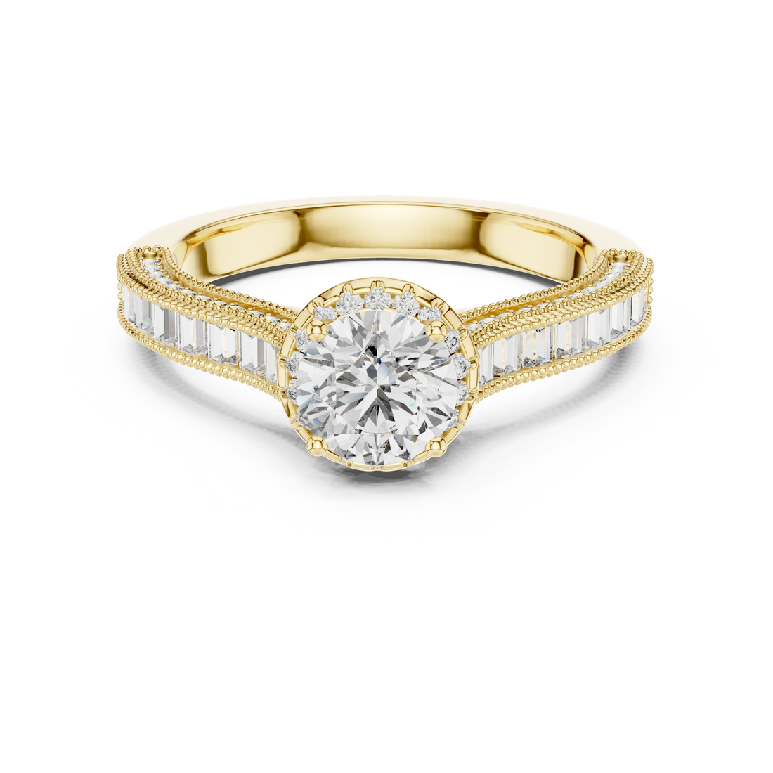 Classic Round Diamond Halo Ring with Prong Setting Design