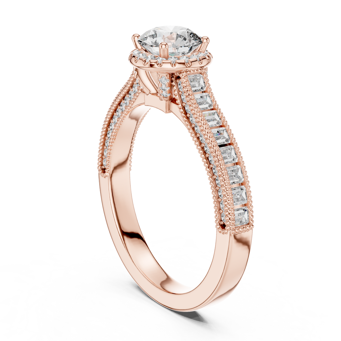 Classic Round Diamond Halo Ring with Prong Setting Design