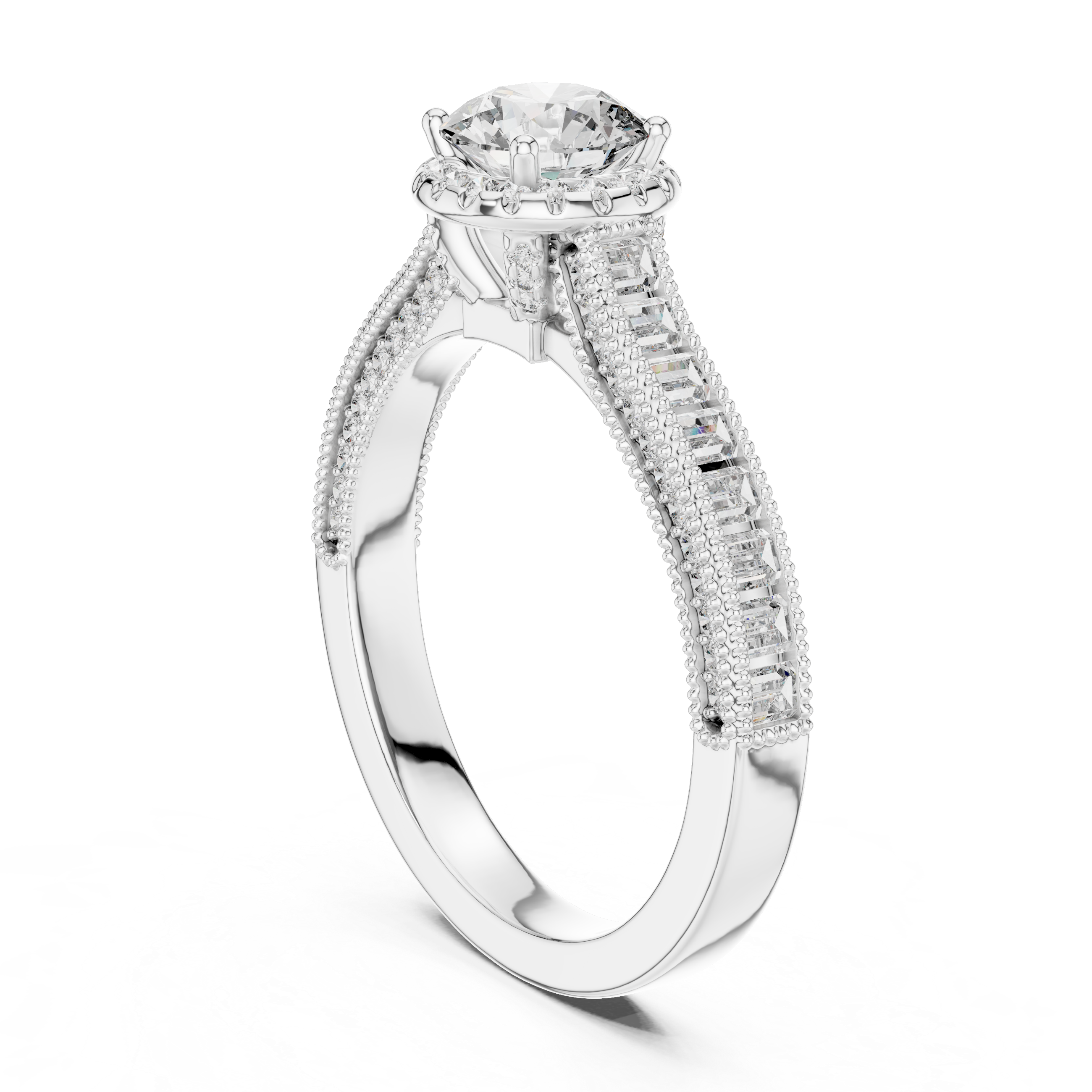 Classic Round Diamond Halo Ring with Prong Setting Design