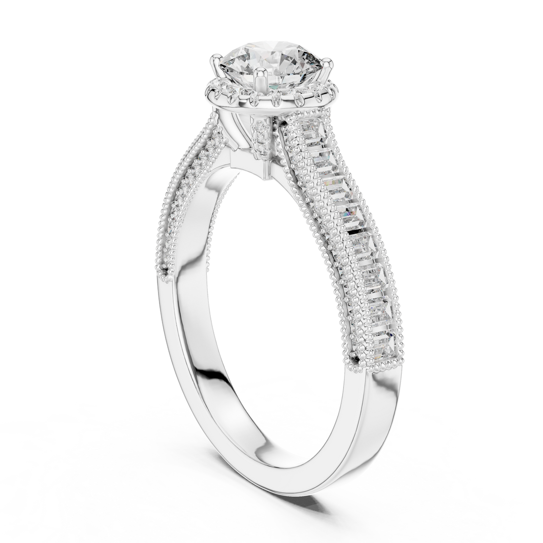 Classic Round Diamond Halo Ring with Prong Setting Design