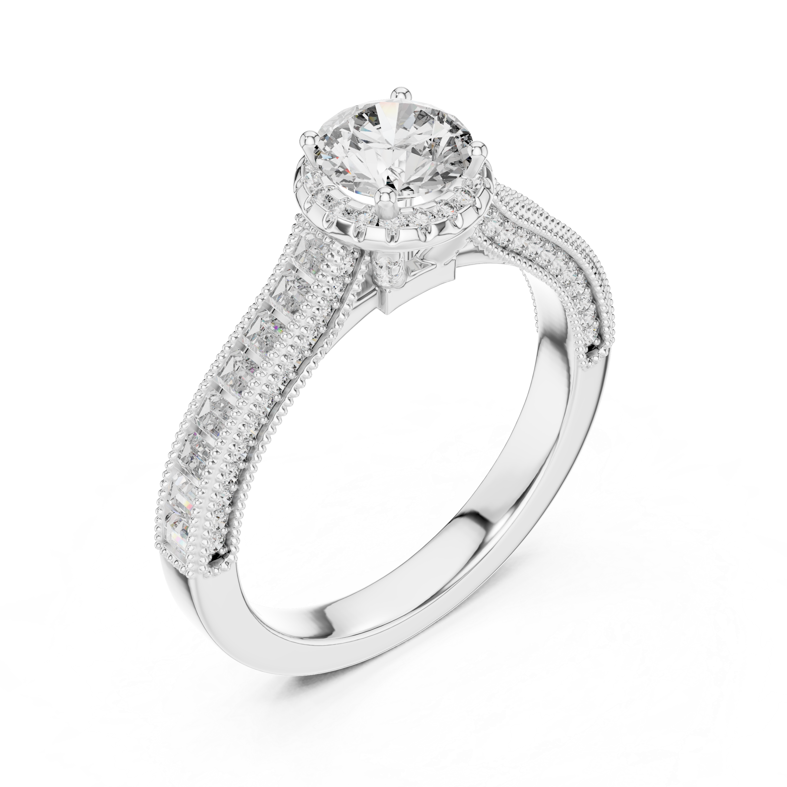Classic Round Diamond Halo Ring with Prong Setting Design