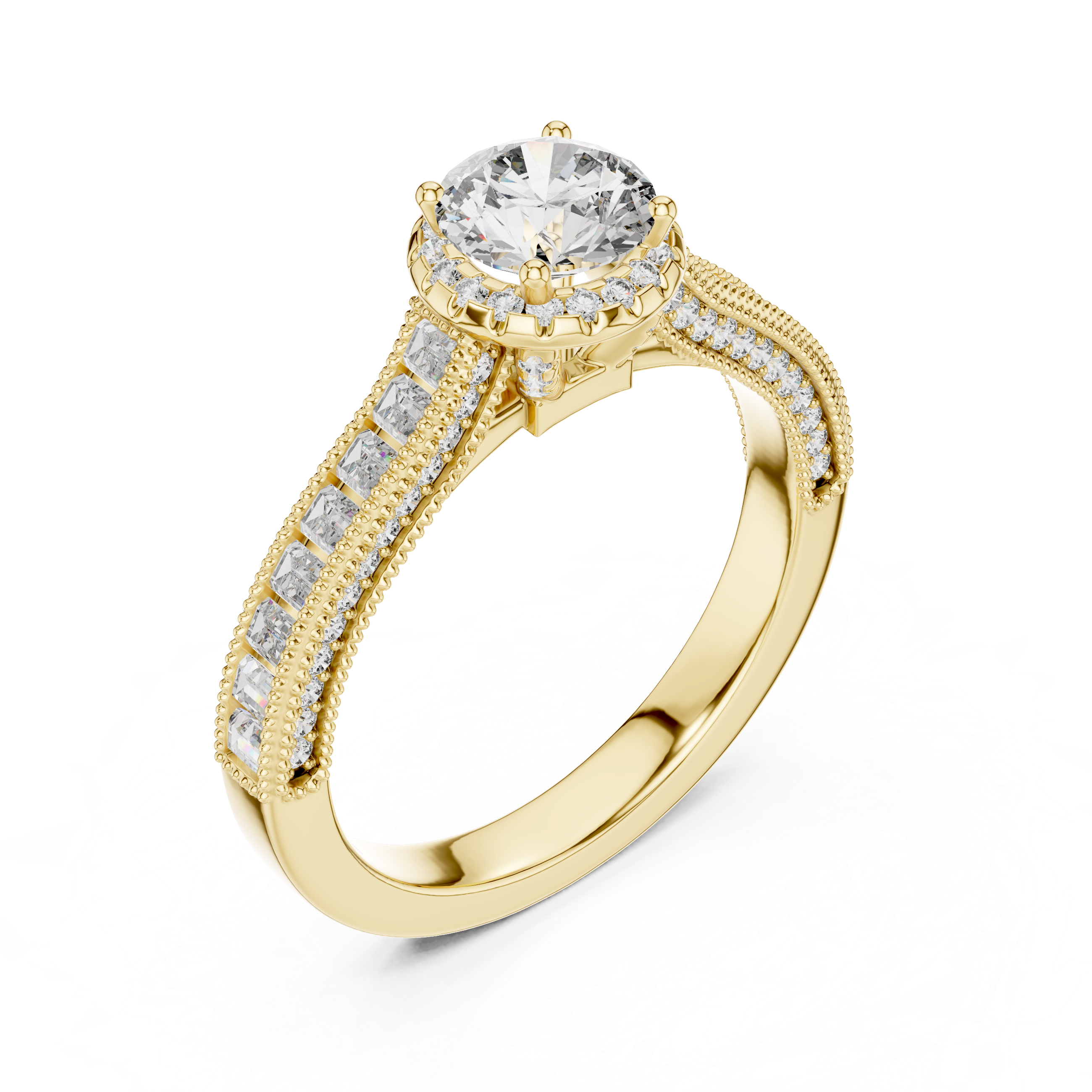 Classic Round Diamond Halo Ring with Prong Setting Design