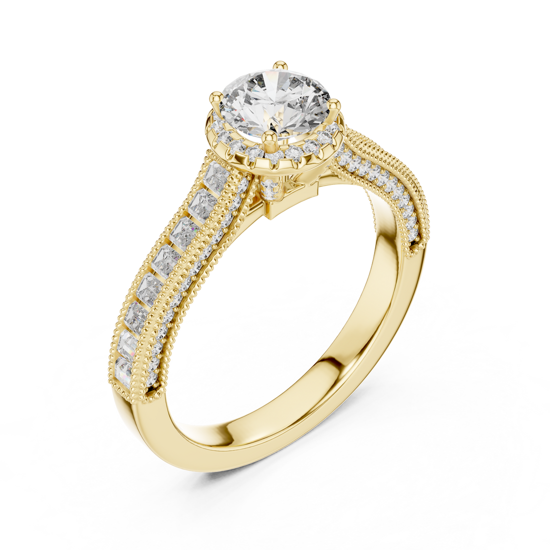Classic Round Diamond Halo Ring with Prong Setting Design