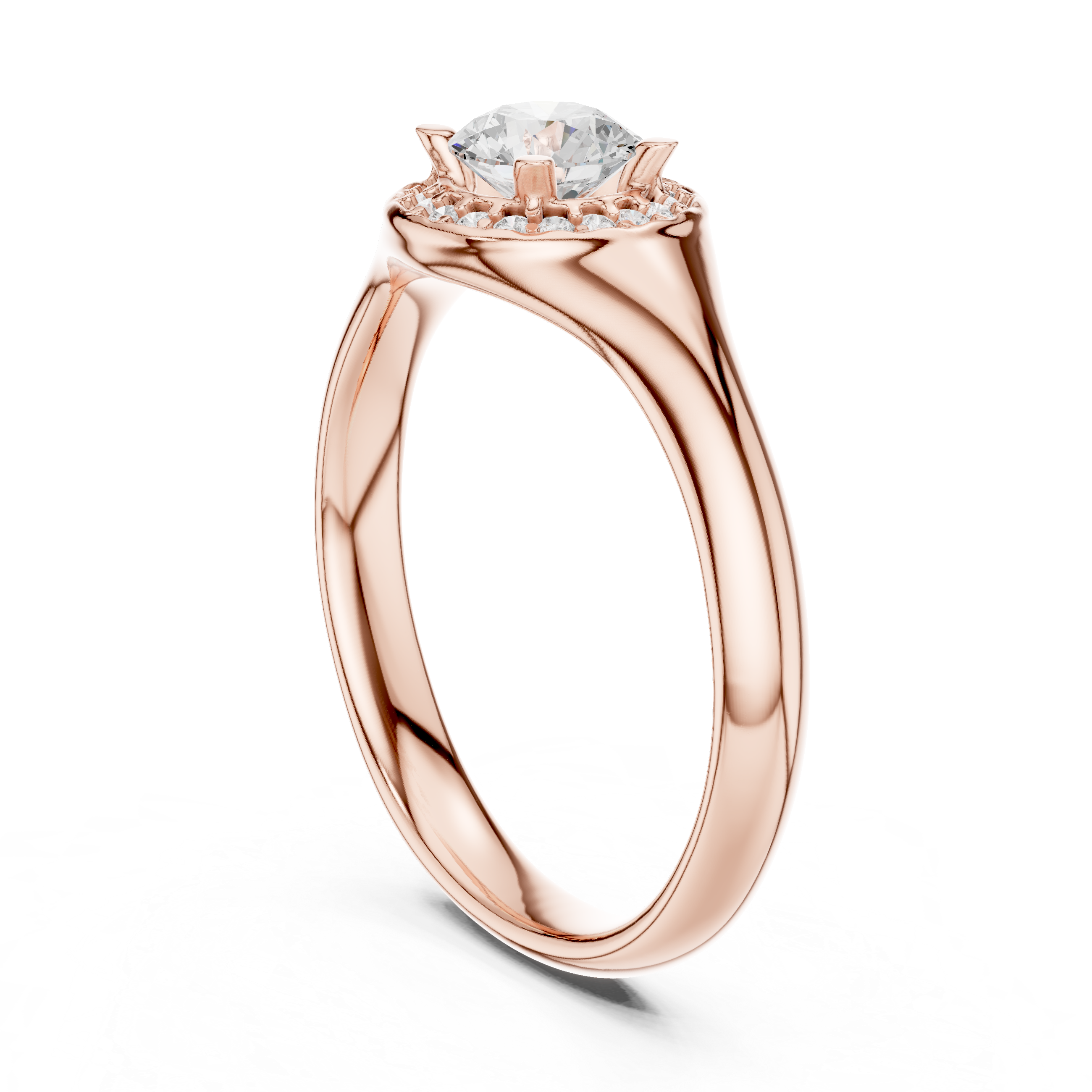 Solitaire Round Cut Diamond Halo Engagement Ring For Womens