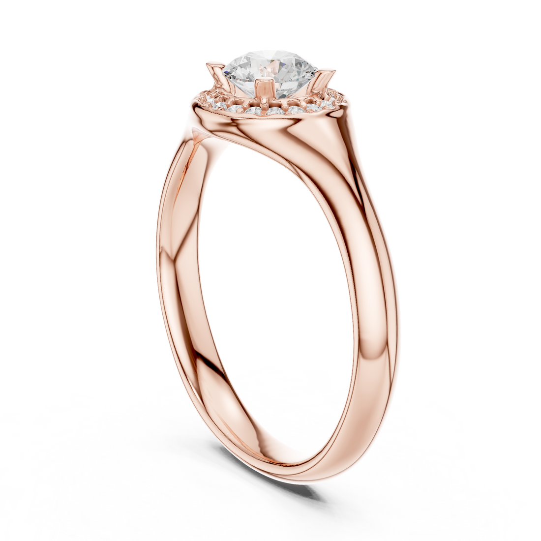 Solitaire Round Cut Diamond Halo Engagement Ring For Womens
