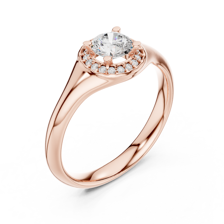 Solitaire Round Cut Diamond Halo Engagement Ring For Womens