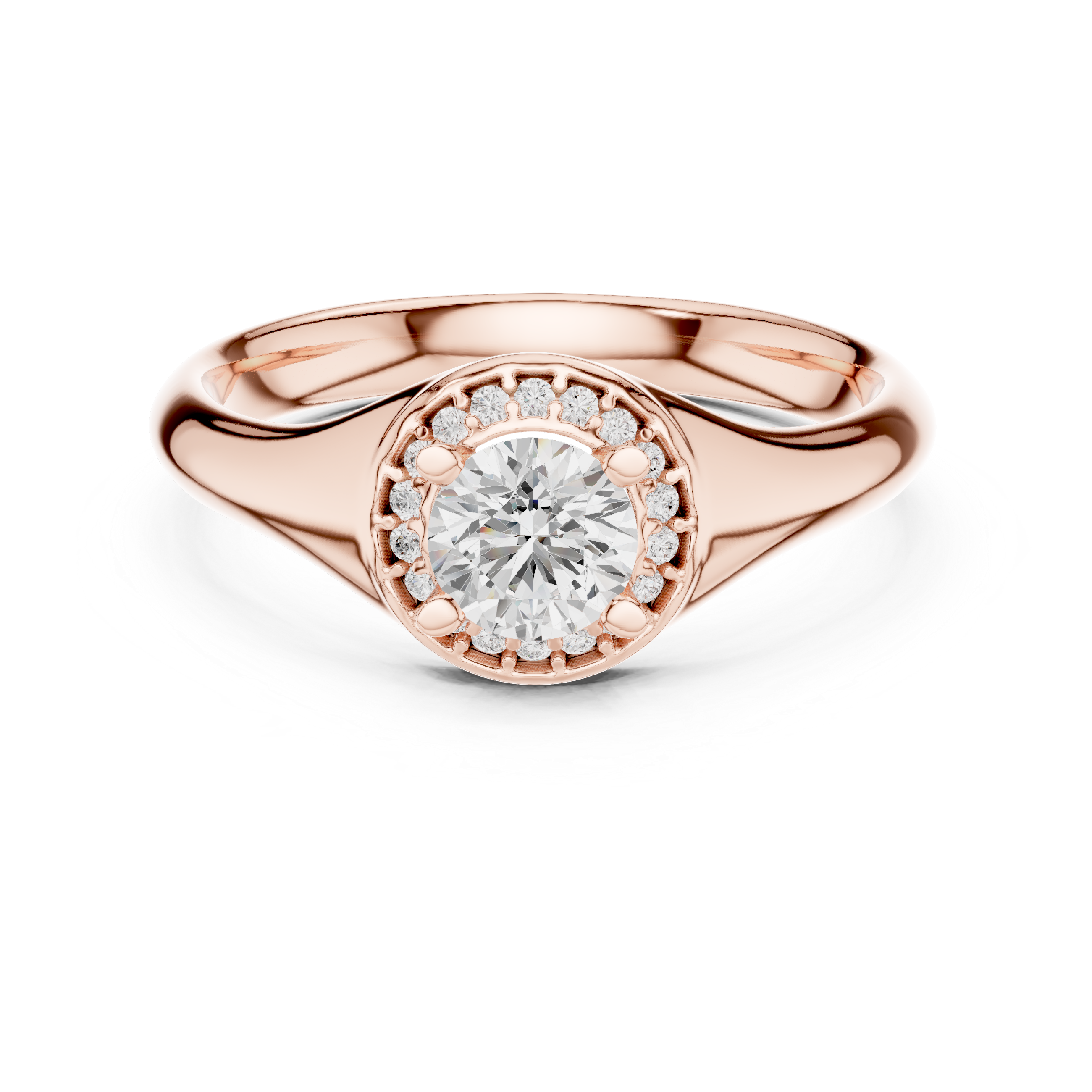 Solitaire Round Cut Diamond Halo Engagement Ring For Womens