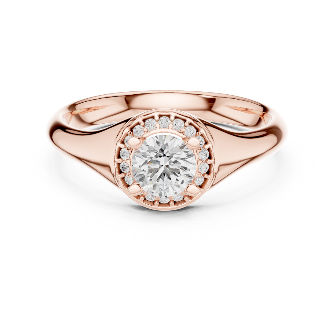 Solitaire Round Cut Diamond Halo Engagement Ring For Womens
