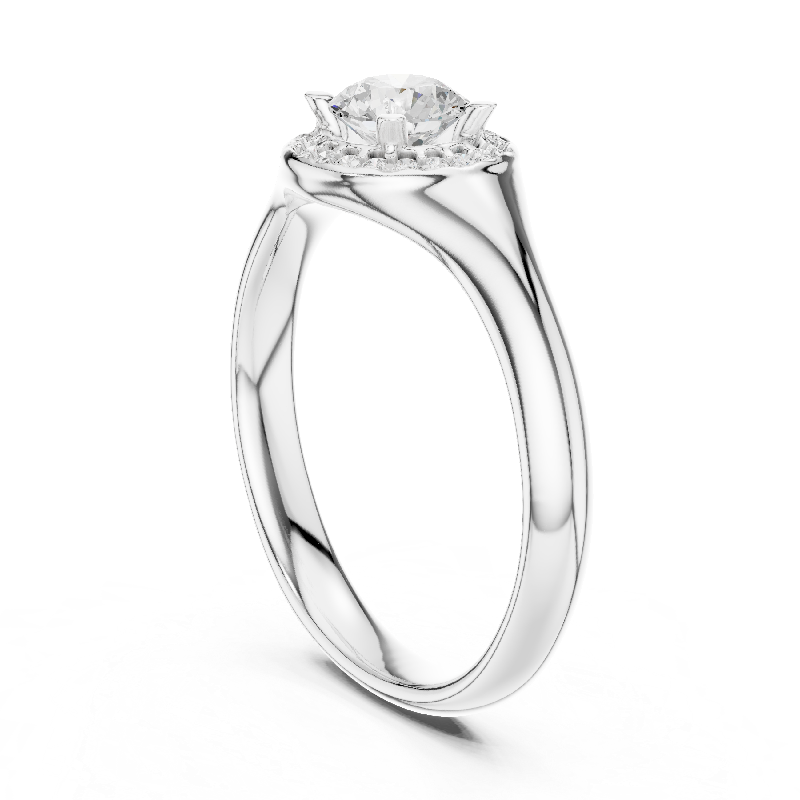 Solitaire Round Cut Diamond Halo Engagement Ring For Womens
