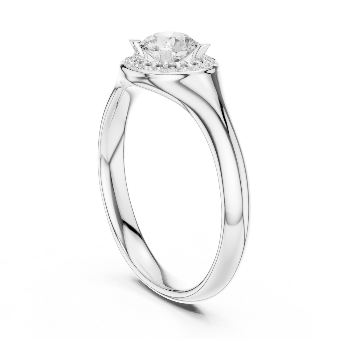 Solitaire Round Cut Diamond Halo Engagement Ring For Womens